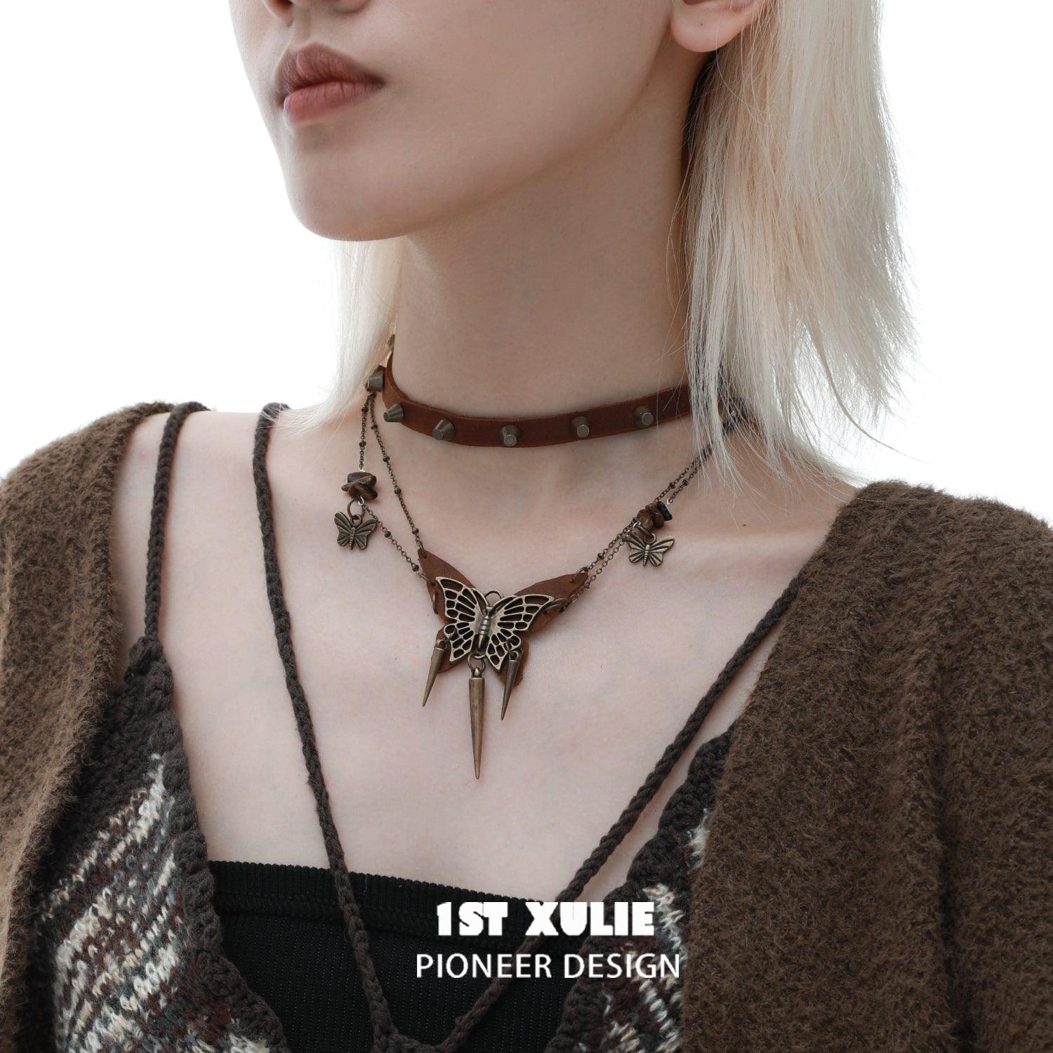 ButterflyWasteland Genuine Cowhide Leather Choker Necklace for Women - Gothic Punk Fashion Accessory for Concerts, Parties & Everyday Wear