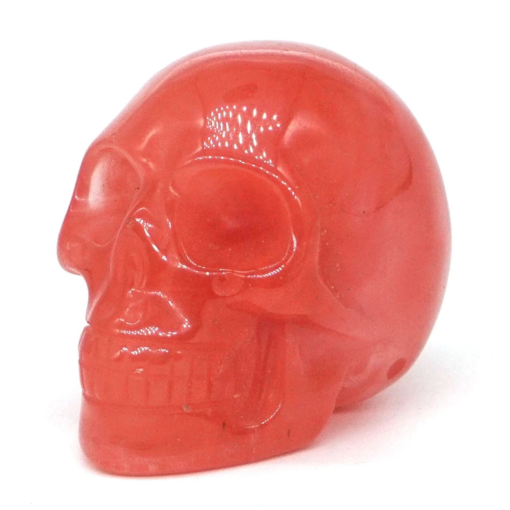 2 Pack Skull Statue Cherry Quartz Crystal Carved Figurines - Reiki Healing Stones for Meditation, Home Decor, Halloween Gifts - Perfect for Yoga Rooms, Altars & Gothic Decorations