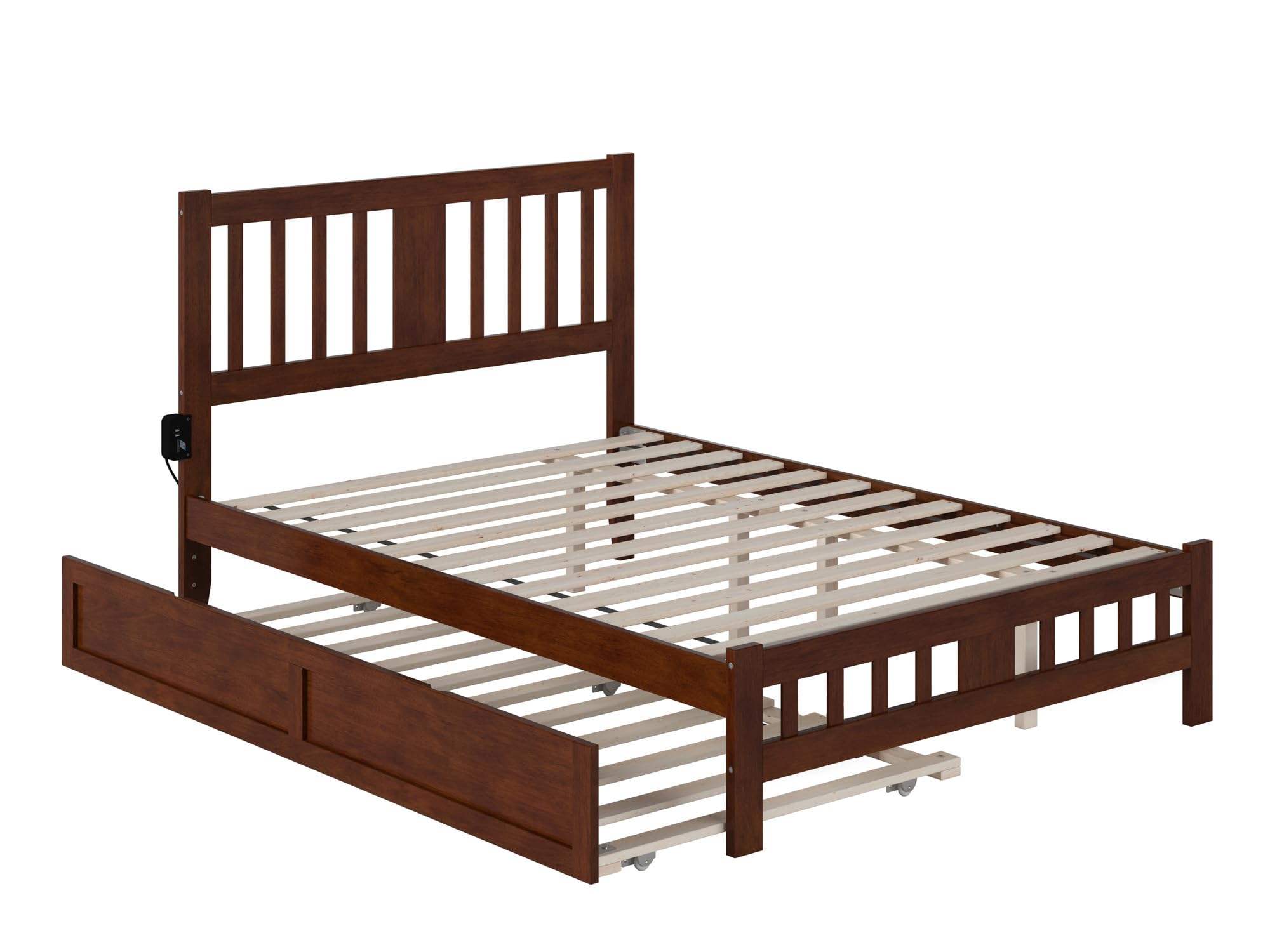 AFI Tahoe Full Size Platform Bed with Footboard & Twin Trundle in Walnut - Solid Wood Bed Frame for Master Bedroom, Guest Room & Kids Room - Space Saving Storage Solution