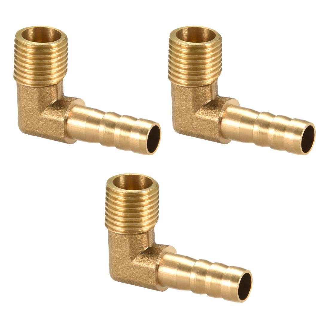90 Degree Brass Barbed Hose Connector - 8mm Barb x 1/4