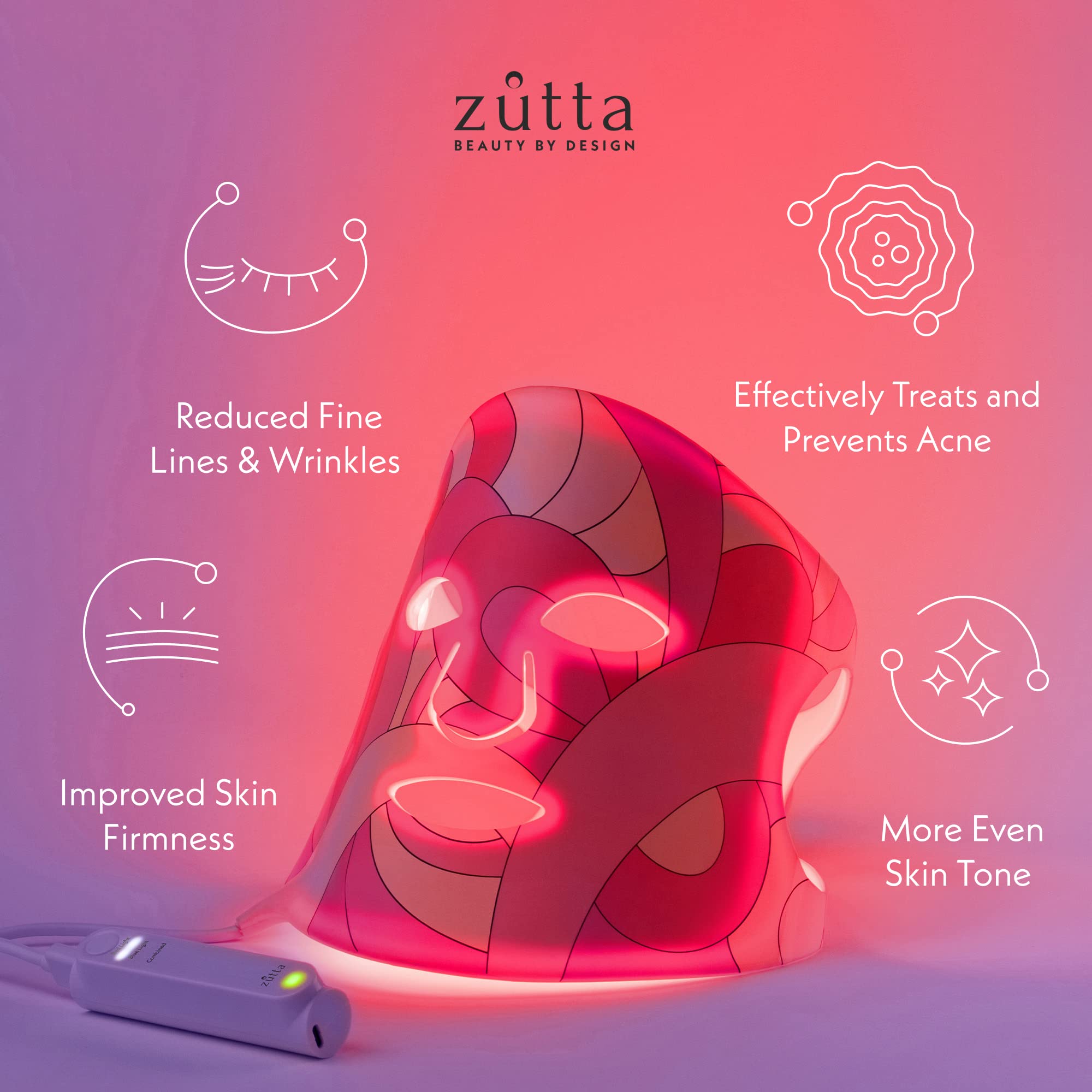 Zutta LED Face Mask Light Therapy - Anti Acne Blue Light & Anti-Aging Red Light for Skin Rejuvenation - 3 Color Settings, Portable Silicone Design - Perfect for Home Skincare & Spa Treatments
