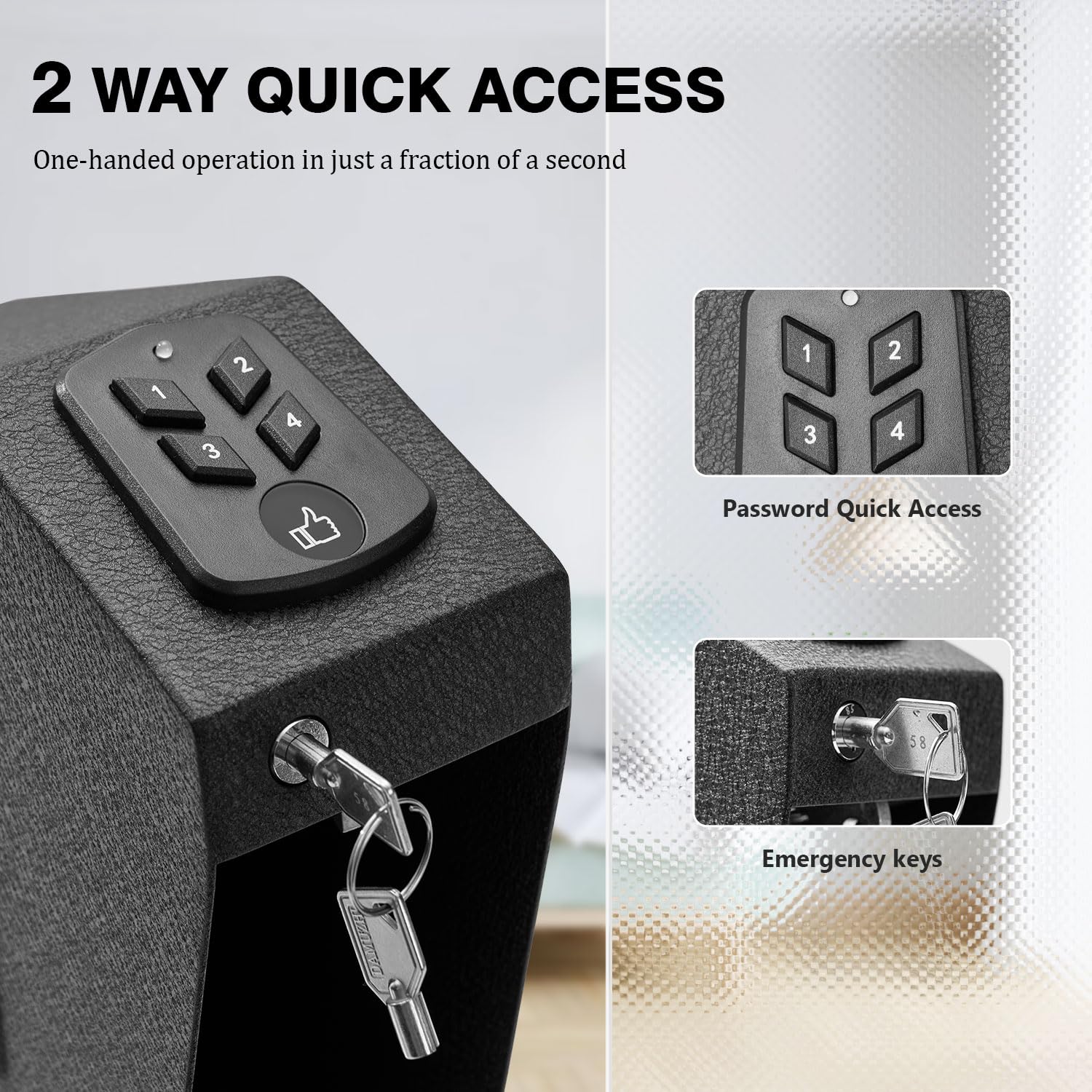 Beside Mount Gun Safe Lock Box - Quick Access Pistol Safe for Nightstand, Desk & RV with Password & Key Lock | Secure Handgun Storage for Home, Travel & Vehicle Safety