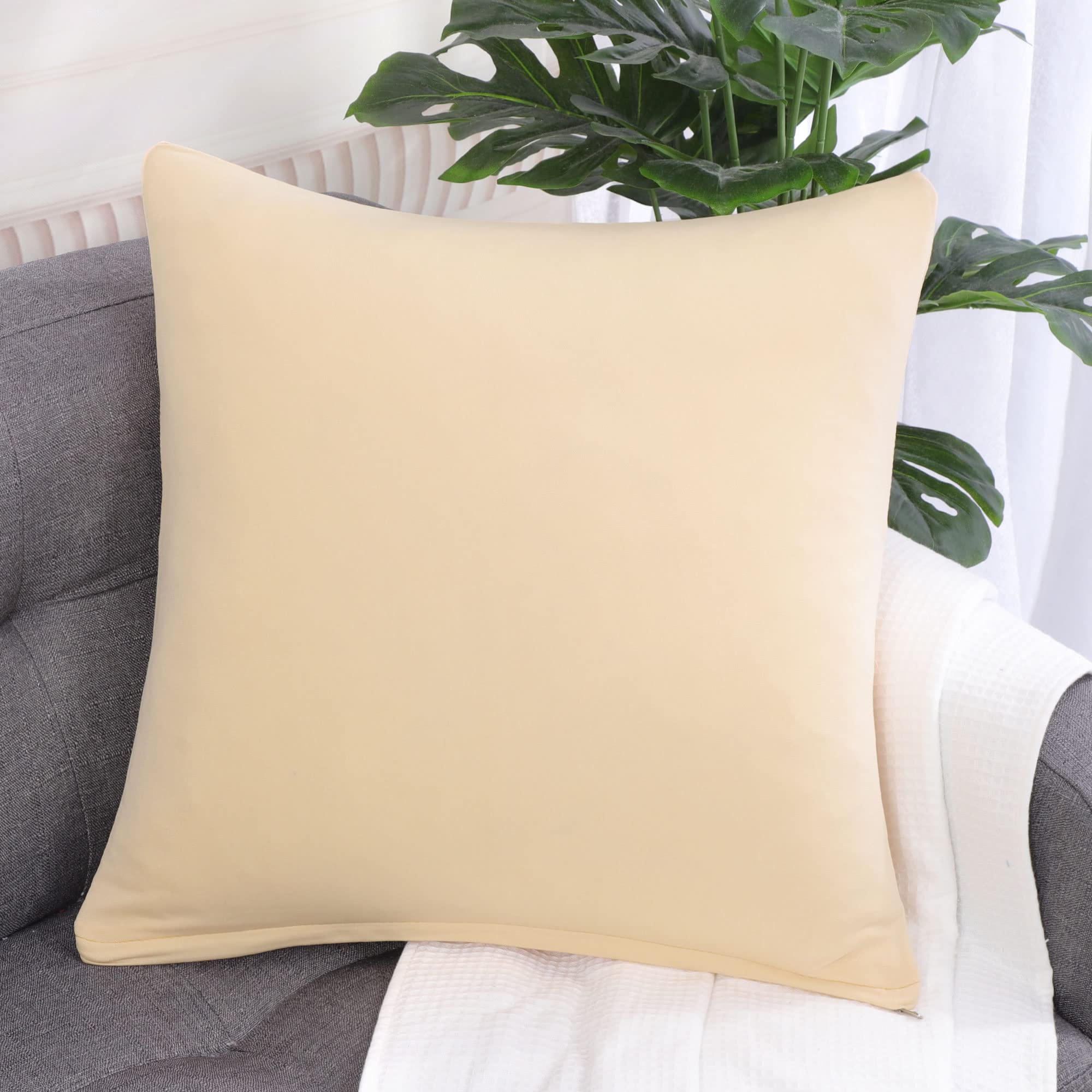 Premium 18x18 Inch Square Throw Pillow Cover - Soft Beige Cushion Case for Sofa, Bed, Living Room Decor - Home & Office Decorative Accent