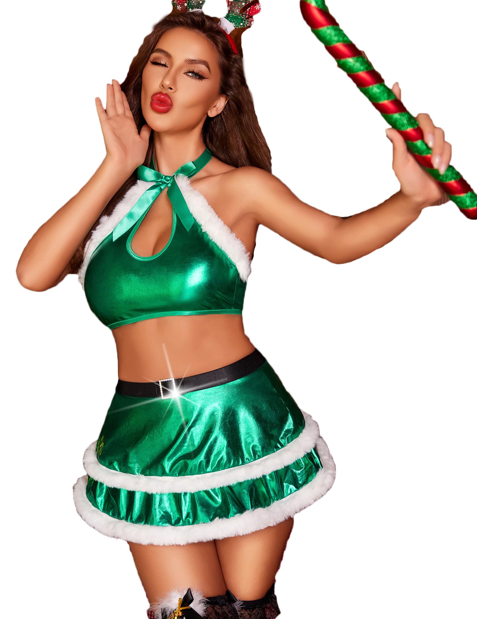 Avidlove Women's Sexy Santa Lingerie Set - Velvet Christmas Costume with Belt for Holiday Party & Intimate Moments