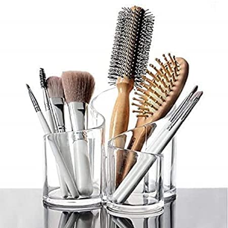 AP & ZP Acrylic Cosmetic Organizer - Makeup Brush, Nail Polish & Lipstick Holder with Eyeliner Comb - Perfect for Vanity, Salon & Travel Beauty Organization