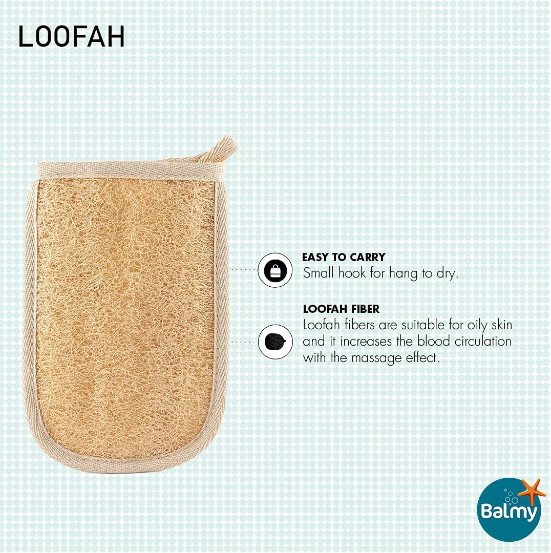 Natural Loofah Sponge Bath Glove - Exfoliating Mitt for Soft Skin | Organic Body Scrubber for Shower & Spa | Perfect for Dry Brushing, Dead Skin Removal & Relaxing Bath Time