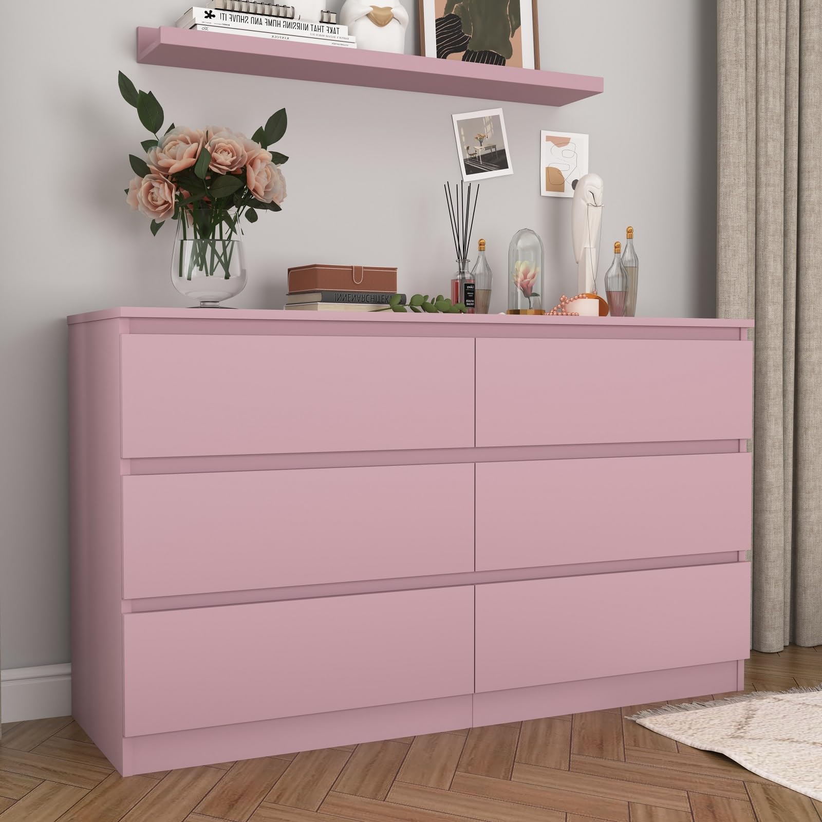 Modern 6-Drawer Wood Dresser for Bedroom - Storage Chest with Ample Space - Nursery & Kids Room Furniture - Perfect as TV Stand or Bedroom Organizer