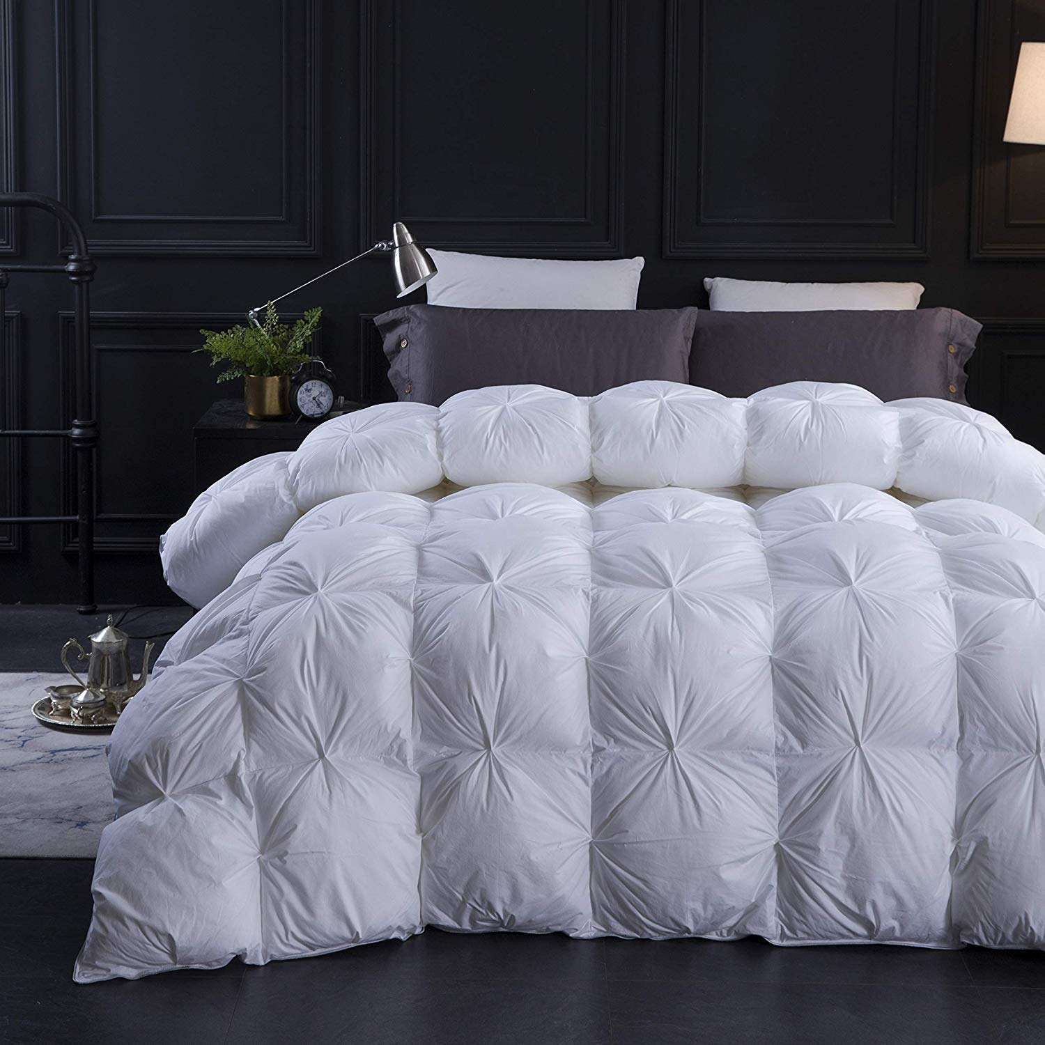 Premium 500 GSM Pinch Pleated Comforter Set with 2 Pillowcases - 100% Cotton Oversized Queen Bedding in White | Luxury Pin Tuck Alternative for Master Bedroom & Guest Room Decor