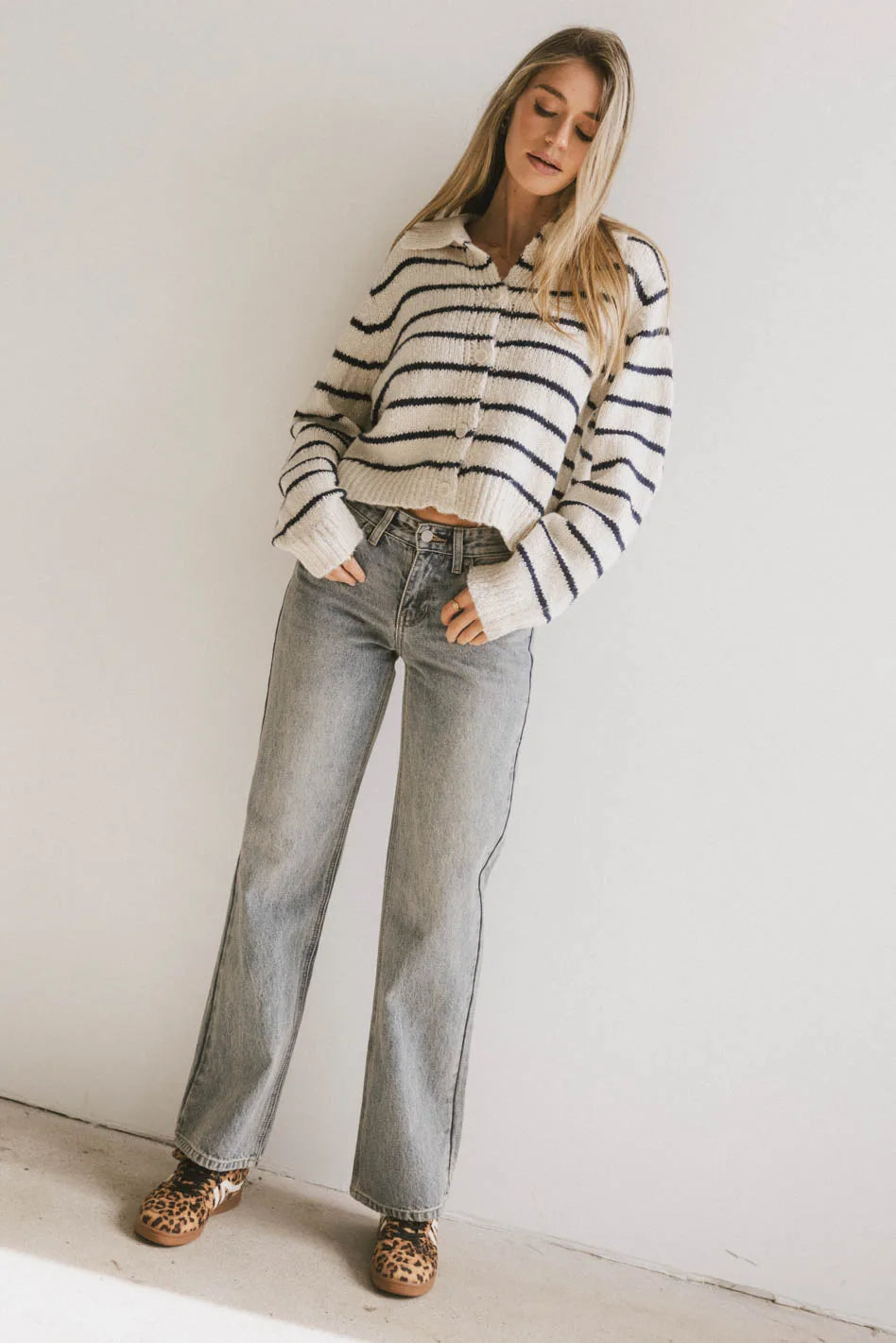 Navy Blue Striped Knit Cardigan for Women - Soft & Cozy Long Sleeve Open Front Sweater - Perfect for Fall Layering, Office Wear & Casual Outfits