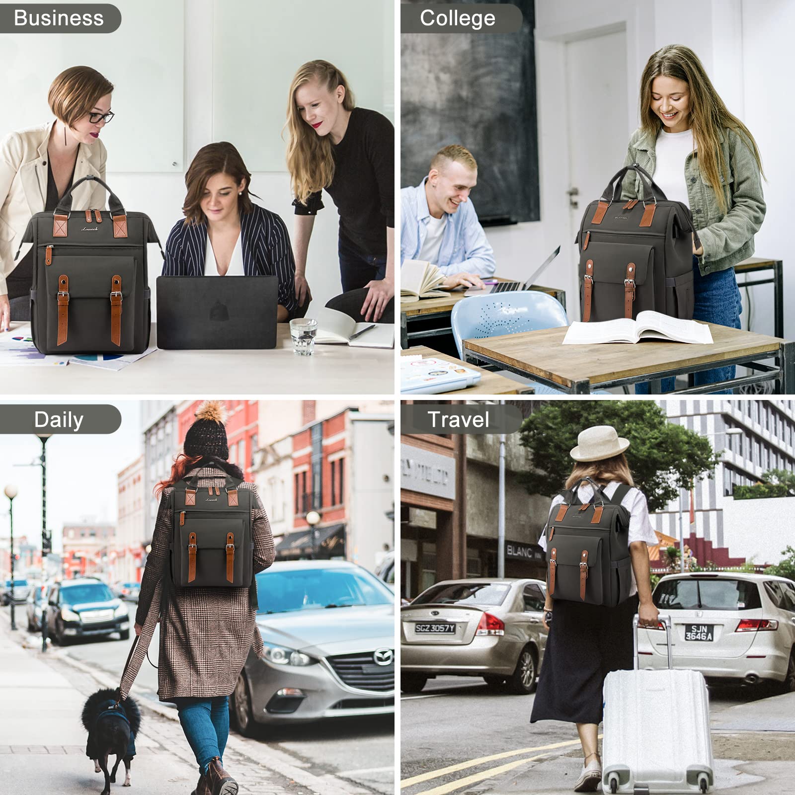 LOVEVOOK Women's 17 Inch Laptop Backpack - Stylish Dark Grey-Brown Business Travel Commuter Bag for Work, College, Teacher, Doctor & Nurse - Perfect for Office, School & Daily Use