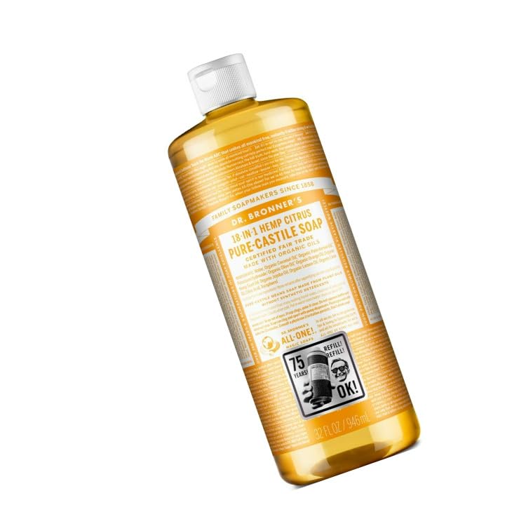 Dr. Bronners Organic Citrus Liquid Castile Soap - 32 oz | All-Natural Body Wash, Shampoo & Household Cleaner | Vegan, Cruelty-Free for Face, Hair & Home Use