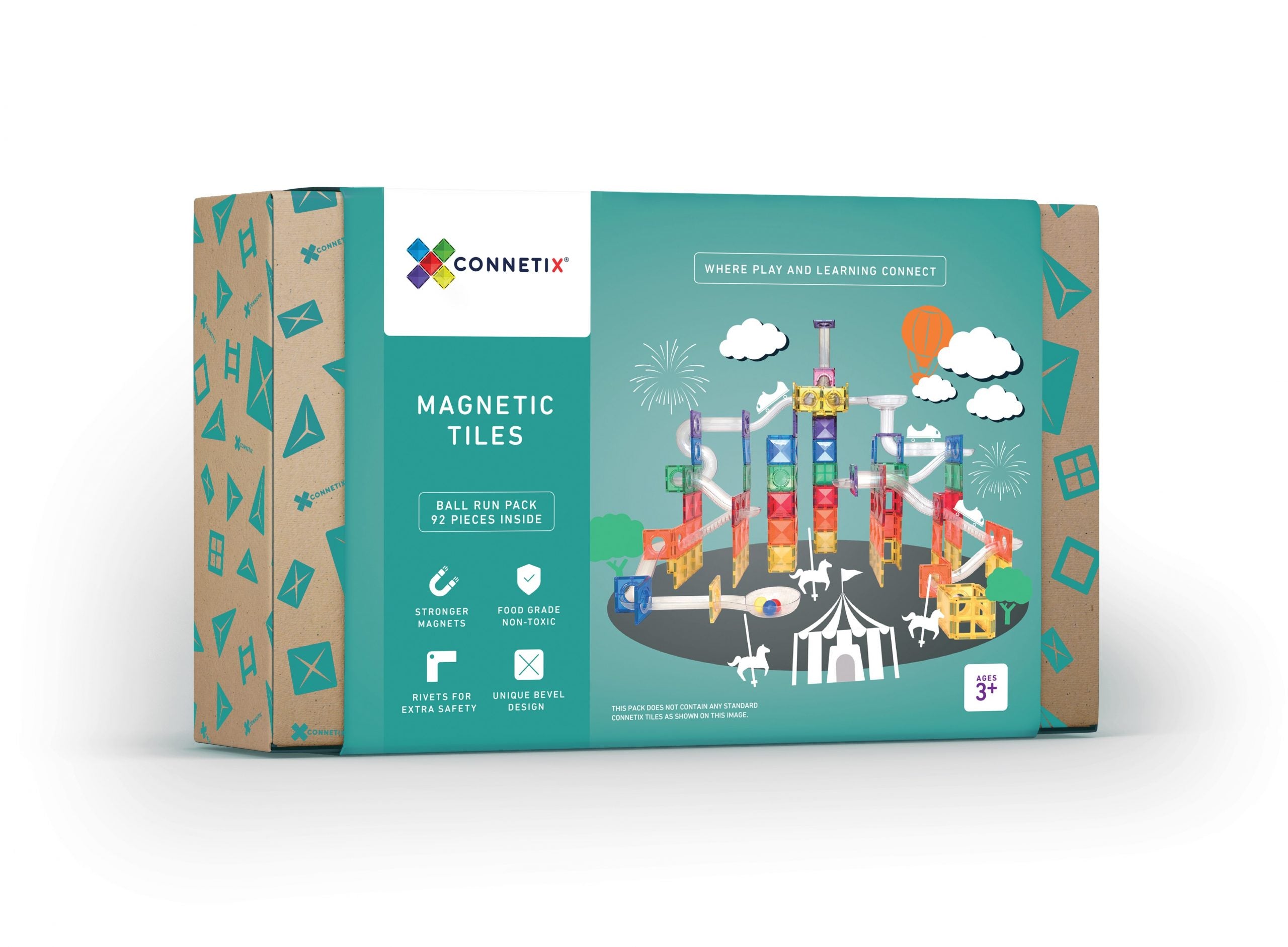 Connetix 92 Piece Magnetic Tiles Ball Run Set - STEM Educational Toys for Kids, Building Blocks for Creative Play - Perfect for Classrooms, Playrooms & Birthday Gifts