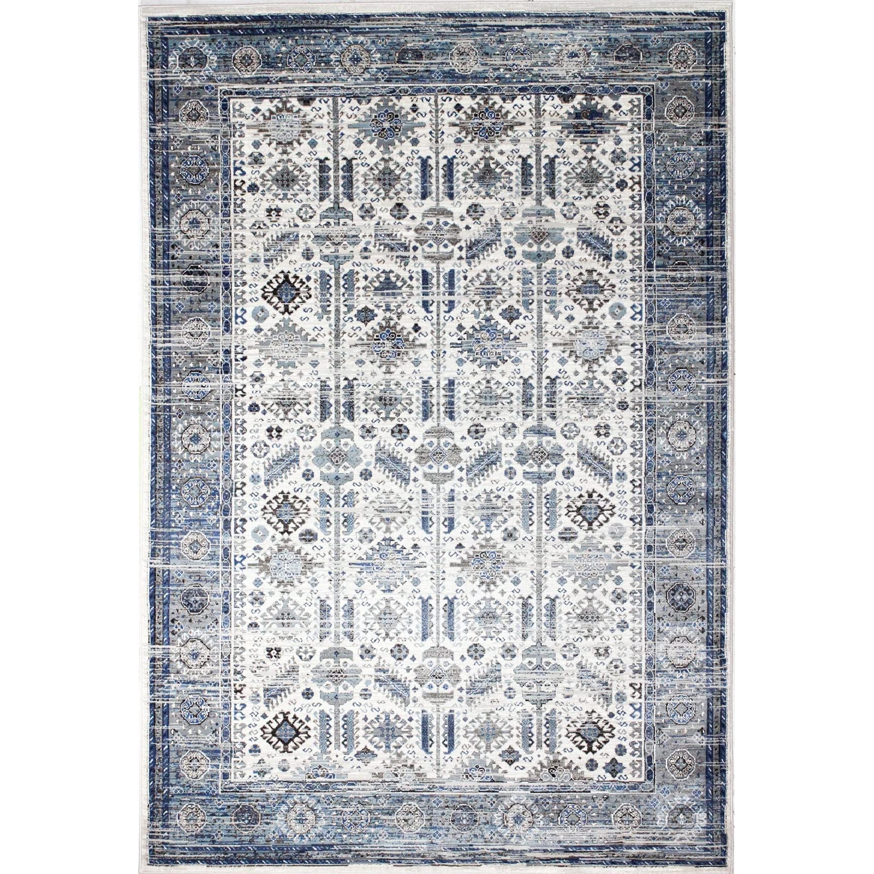 Bashian Collection Luxury Power Loom Polypropylene Area Rug - 7.10’ x 10’ Ivory/Blue - Perfect for Living Room, Bedroom, Entryway & Home Decor | Soft & Durable Runner Rug for High Traffic Areas