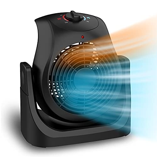 LifePlus 2-in-1 Heater & Fan Combo - Portable Cooling Desk Fan & Air Circulator with 45° Tilt, 2 Speed Settings, 1500W Overheat Protection - Compact Personal Floor Heater for Home, Office & Bedroom Use - Black