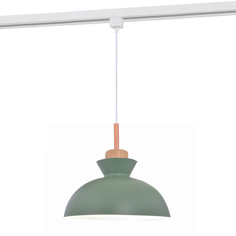 Nordic Minimalist Wooden Socket Pendant Light - 1.6ft H-Type Track Lighting with Macaron Green Lampshade (Bulbs Not Included) | GDTB0558-50cm | Perfect for Loft, Cafe and Modern Home Decor