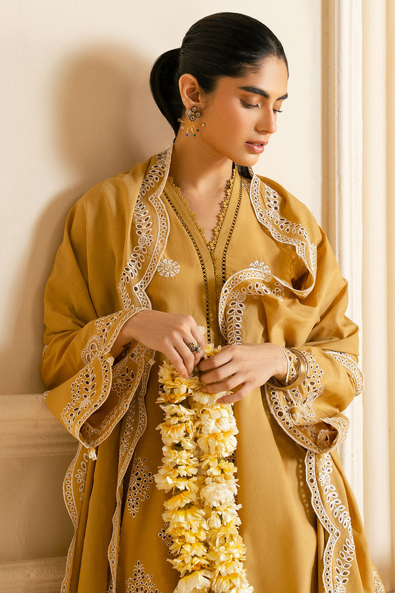 MEADOW GOLD 3-Piece Chikankari Embroidered Suit Set for Women | Traditional Indian Kurti with Dupatta & Pants | Perfect for Weddings, Festivals & Special Occasions