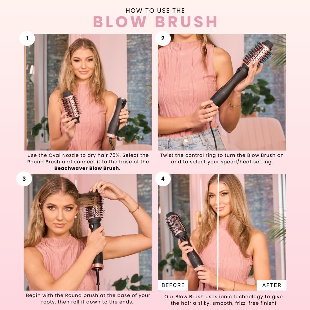Beachwaver Co. Blow Dryer Brush - Pink & Rose Gold Hair Styling Tool | Hot Air Brush, Hair Dryer & Volumizer Combo | Perfect for Salon-Quality Blowouts at Home | Model BWBLBR02