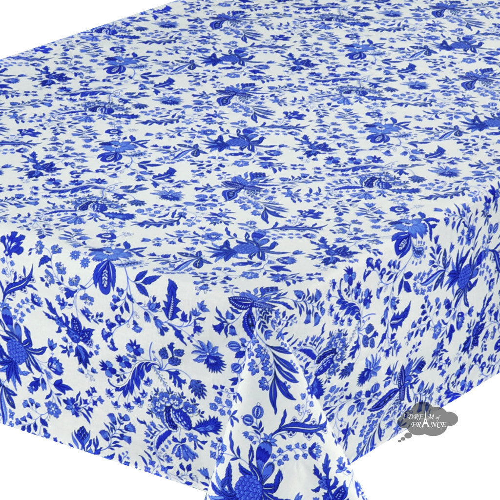 60x84 Inch Rectangular Versailles Blue Acrylic Coated Cotton Tablecloth - French Provence Style Washable Dining Table Cover by Le Cluny | Perfect for Outdoor Picnics, Dinner Parties & Farmhouse Decor