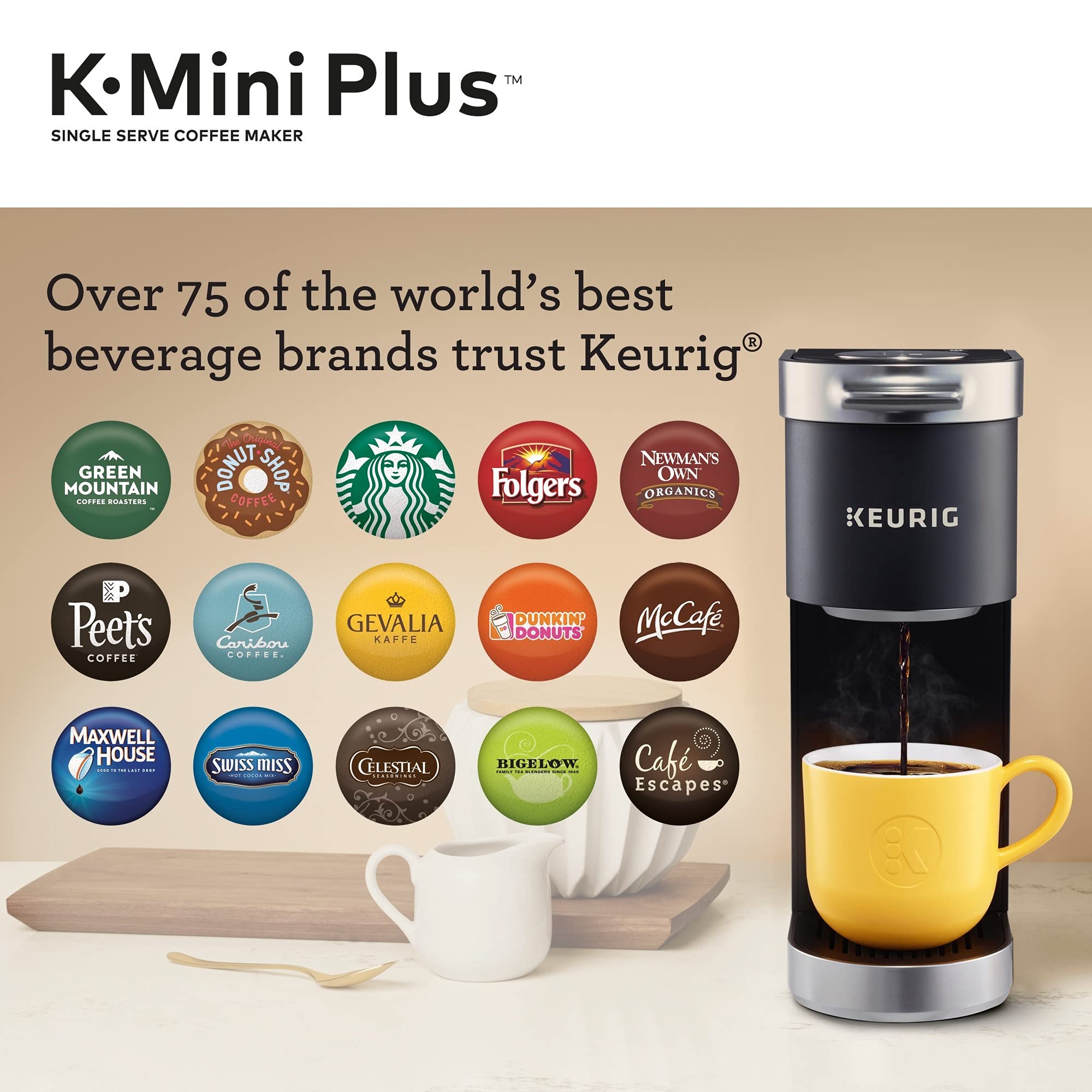 Keurig K-Mini Plus Single Serve Coffee Maker with 32 Newman's Own Organics Special Blend K-Cup Pods - Compact Design for Home, Office & Dorm Use