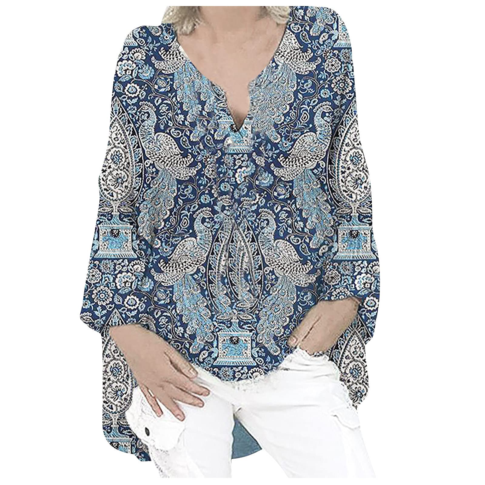 Women's Floral Printed Tunic Tops - Long Sleeve V-Neck Blouses for Casual & Dressy Occasions | Perfect for Office Wear, Date Nights & Spring Outfits