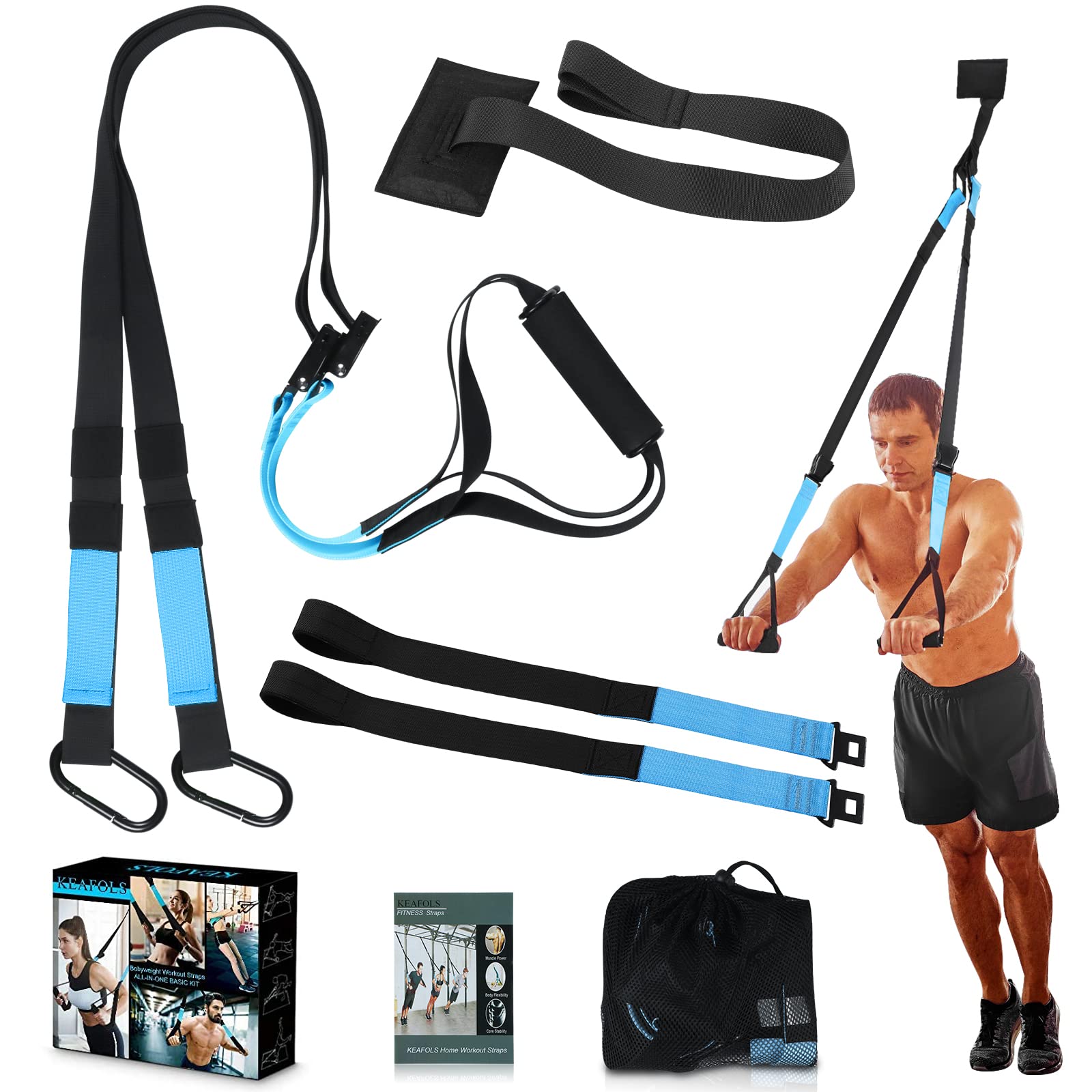 KEAFOLS Bodyweight Resistance Suspension Trainer Kit with Extension Straps & Door Anchors - Full Body Workout for Strength Training, Powerlifting & Core Exercises | Perfect for Home Gym & Outdoor Fitness