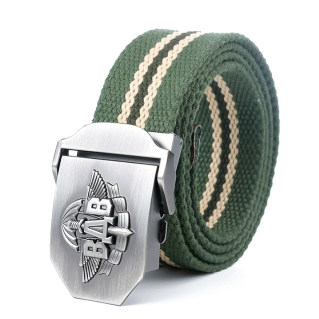 BAB Army Tactical Belt - Patriotic Soldiers Canvas Jeans Belt for Outdoor, Hiking & Military Use - Durable Nylon Webbing Belt for Men