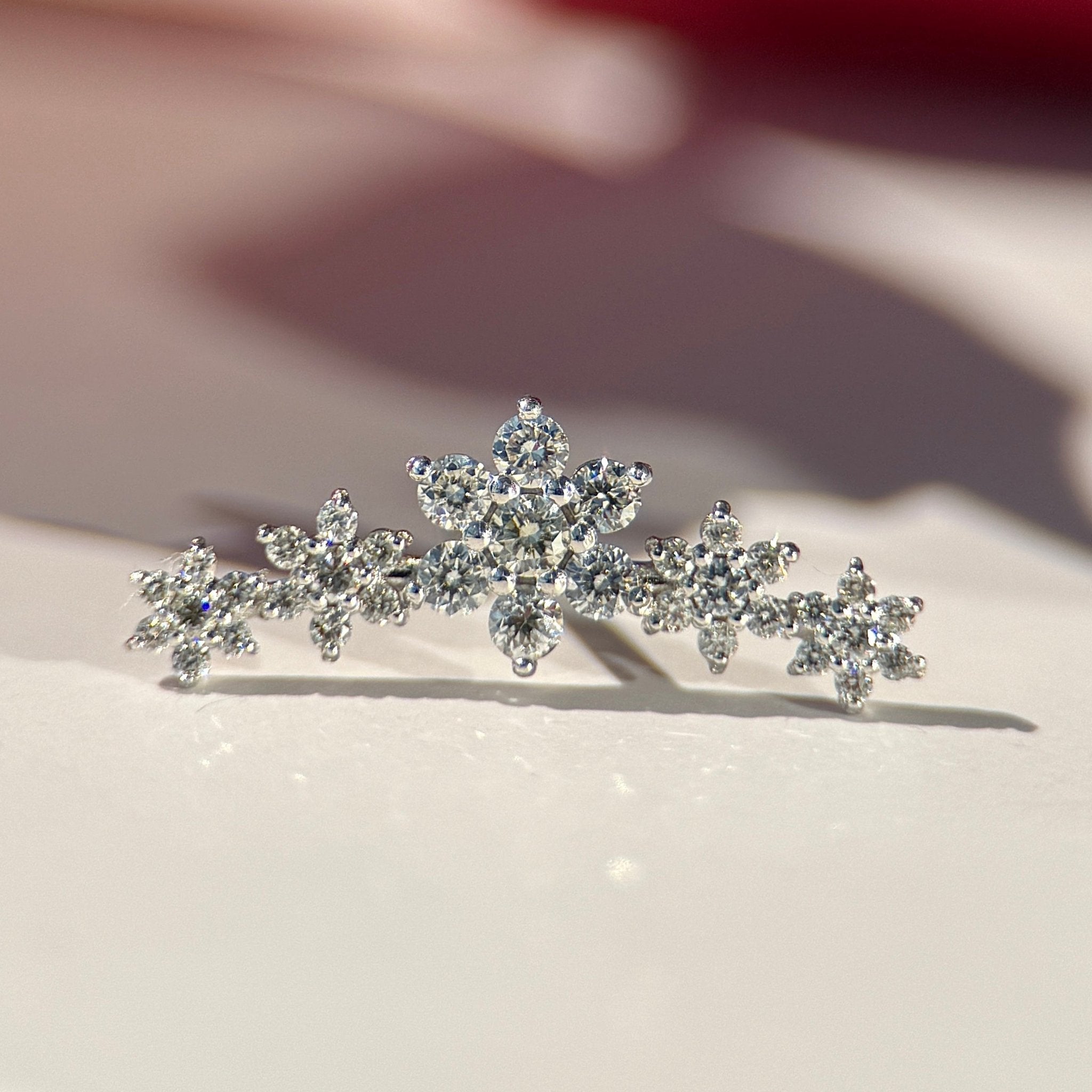 14K White Gold Five Flower Diamond Garland Flat Back Stud Earrings - Elegant Bridal Jewelry for Weddings & Special Occasions