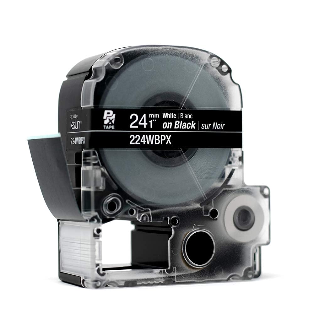 Epson LABELWORKS 224WBPX PET Tape Cartridge - White on Black Industrial Label Maker Tape - 1