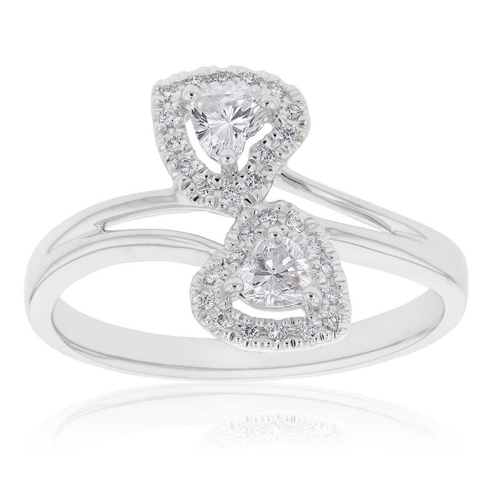 18K White Gold 1/3 Carat Diamond Double Heart Ring - Elegant Promise Ring for Anniversary, Engagement & Valentine's Day Gifts