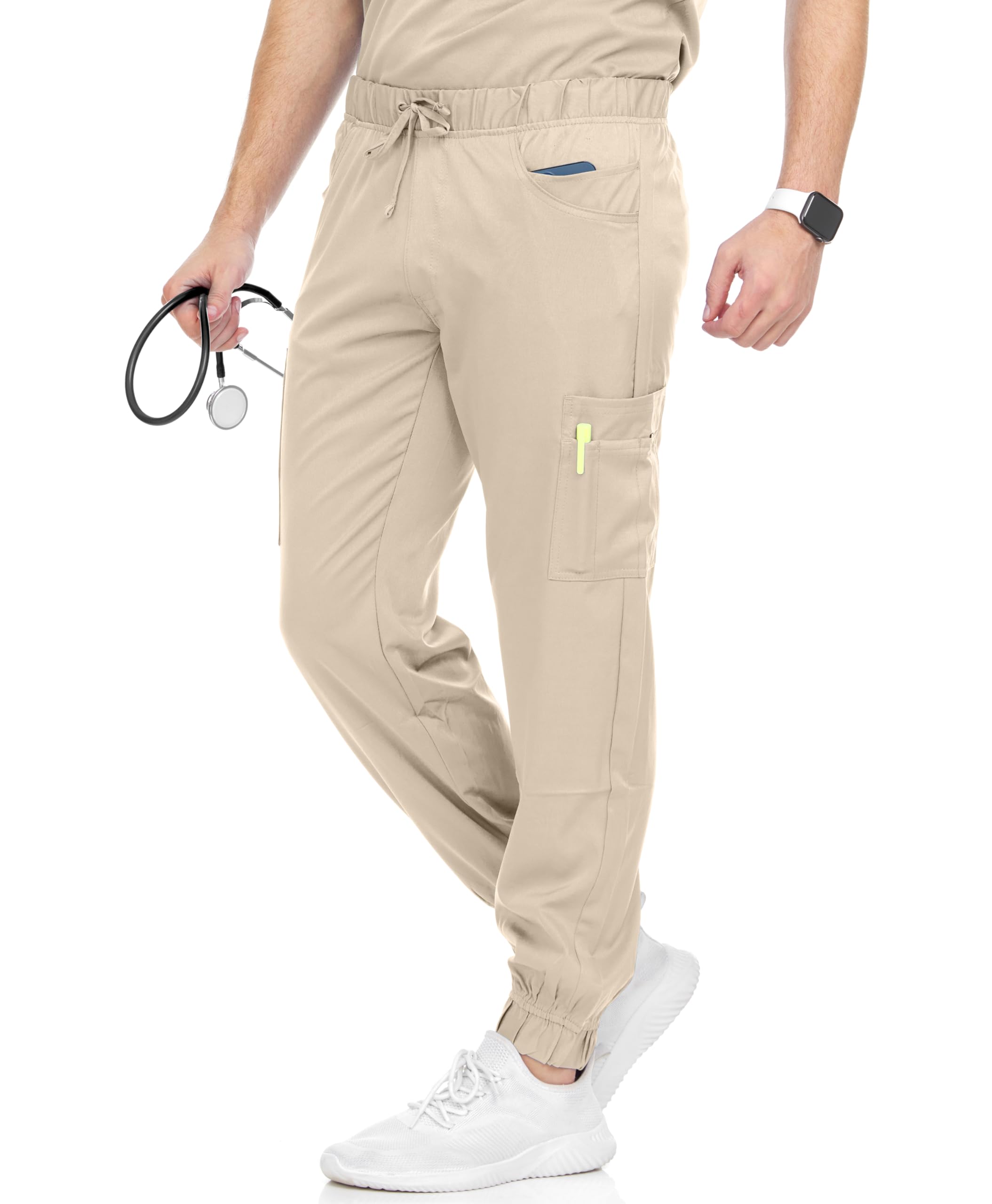 MediChic Men's Stretch Scrub Jogger Pants with 6 Pockets - 8+ Color Options | Comfortable Medical Scrubs for Doctors, Nurses & Healthcare Professionals