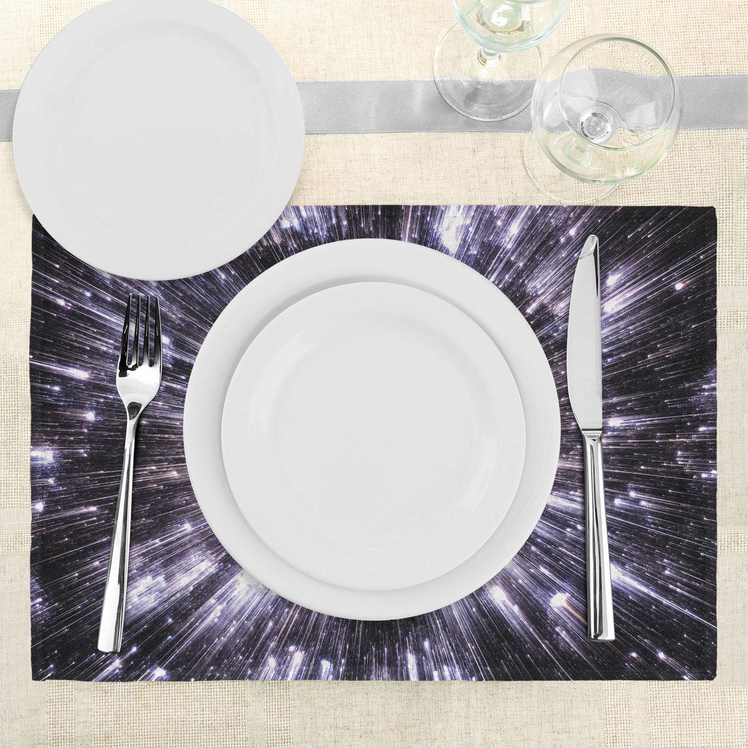 Ambesonne Galaxy Place Mats Set of 4 - Space Travel Universe Themed Washable Fabric Placemats for Dining Table & Kitchen Decor in Violet Black White | Perfect for Sci-Fi Parties, Modern Home Decor & Space Enthusiasts