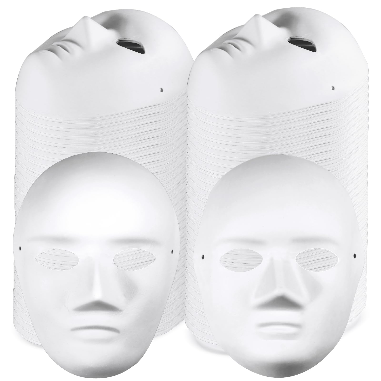 BeapTcely 100 Pcs Bulk White Paper Mache Masks - DIY Full Face Paintable Masquerade Masks for Halloween, Mardi Gras & Art Projects