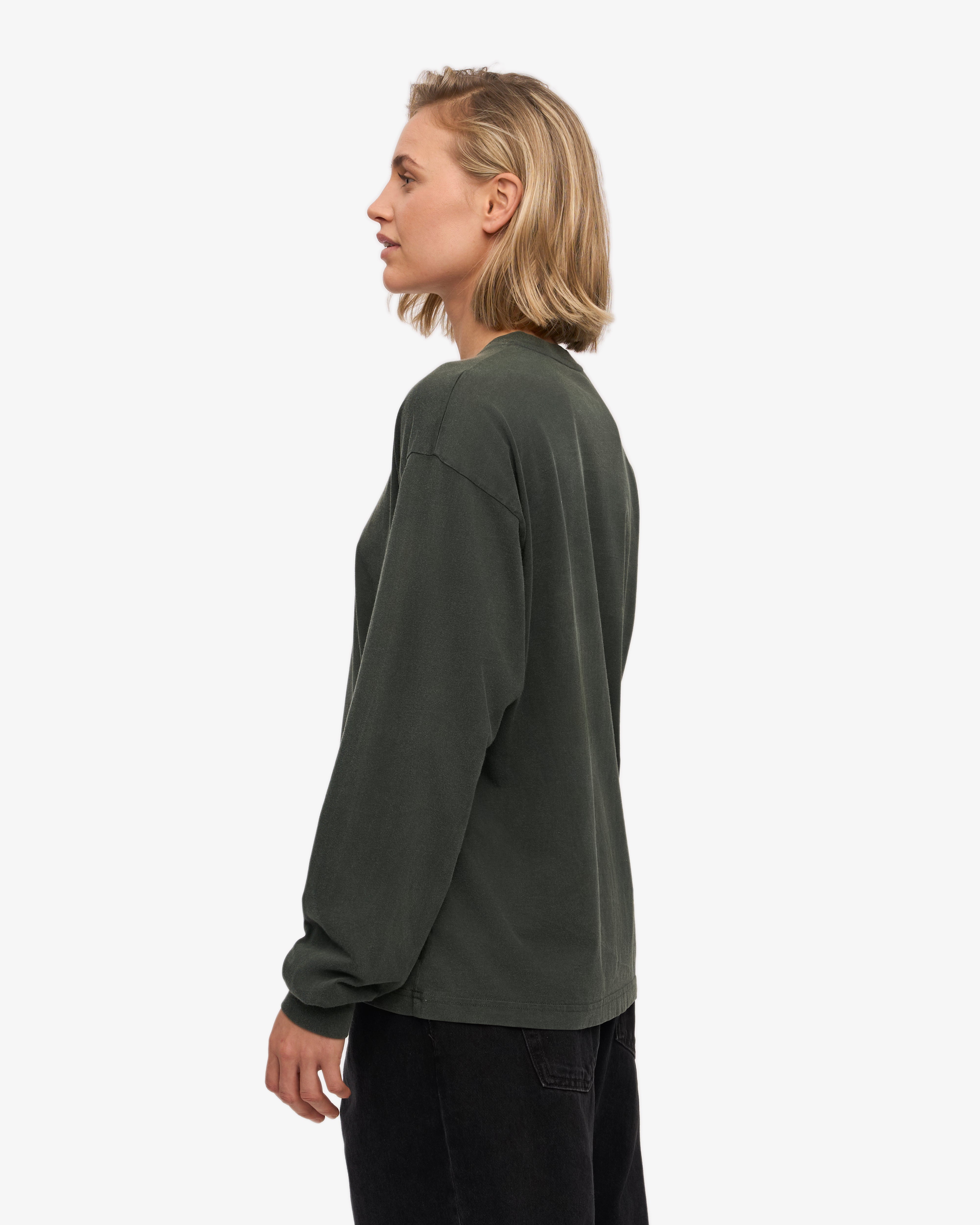 Oversized Organic Long Sleeve T-Shirt for Women - Soft Cotton Comfort Fit - Midnight Forest Green - Perfect for Casual Wear, Loungewear & Street Style