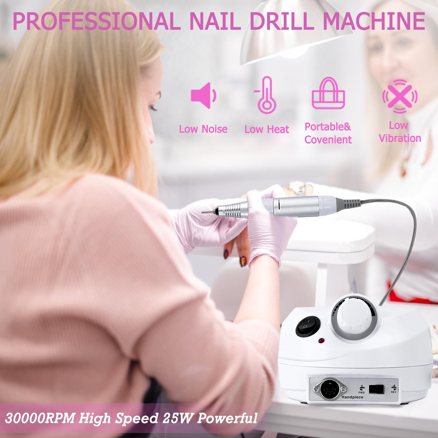 Professional 30000 RPM Electric Nail Drill Kit with Foot Pedal - Acrylic Nail File Machine for Gel & Manicure - Includes Nail Drill Bits for Salon & Home Use - Perfect for Nail Art, Acrylics & Pedicures