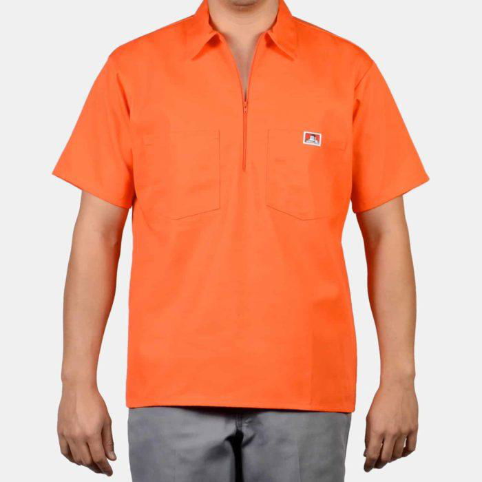 1/2 Zipper Short Sleeve T-Shirt for Men - Comfortable Orange Casual Top for Streetwear & Gym Workouts
