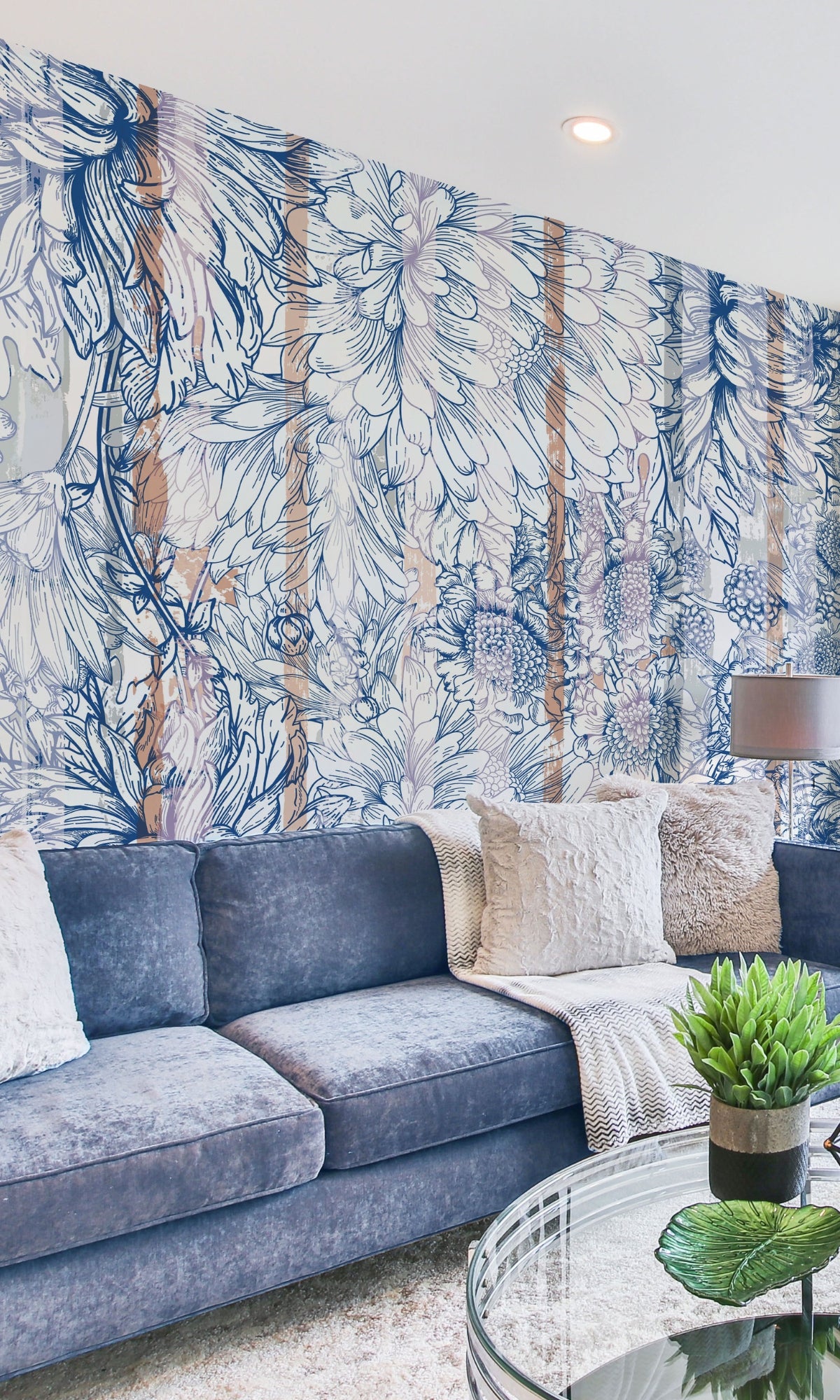 Blue Floral Bouquet Mural Wallpaper M1424 Sample - Perfect for Bedroom, Living Room & Nursery Decor