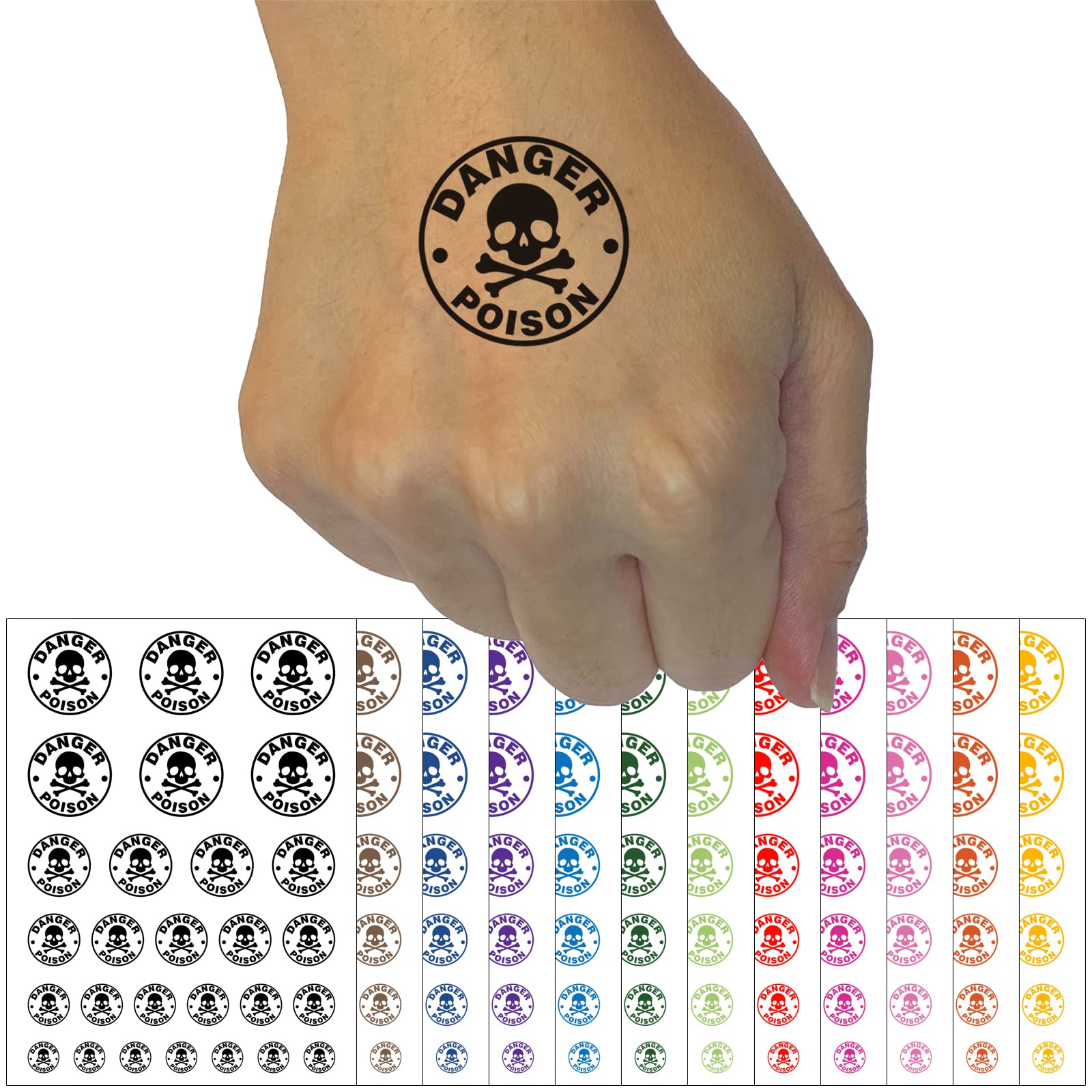 Danger Poison Skull & Crossbones Temporary Tattoo - Waterproof Fake Body Art Set (Black, 1 Sheet) | Halloween Costume, Party Accessories, Cosplay & Gothic Fashion