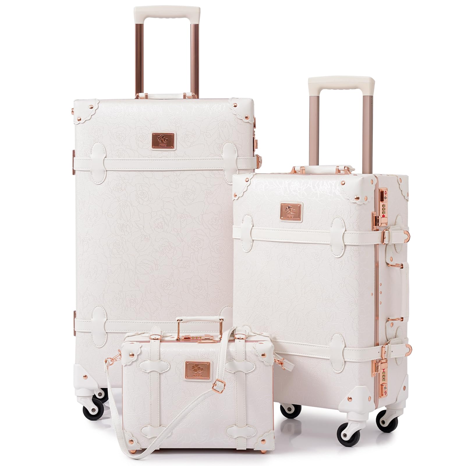 Urecity Vintage 3-Piece Hardside Lightweight Spinner Luggage Set - Retro Travel Suitcases with Under Seat Train Case (26
