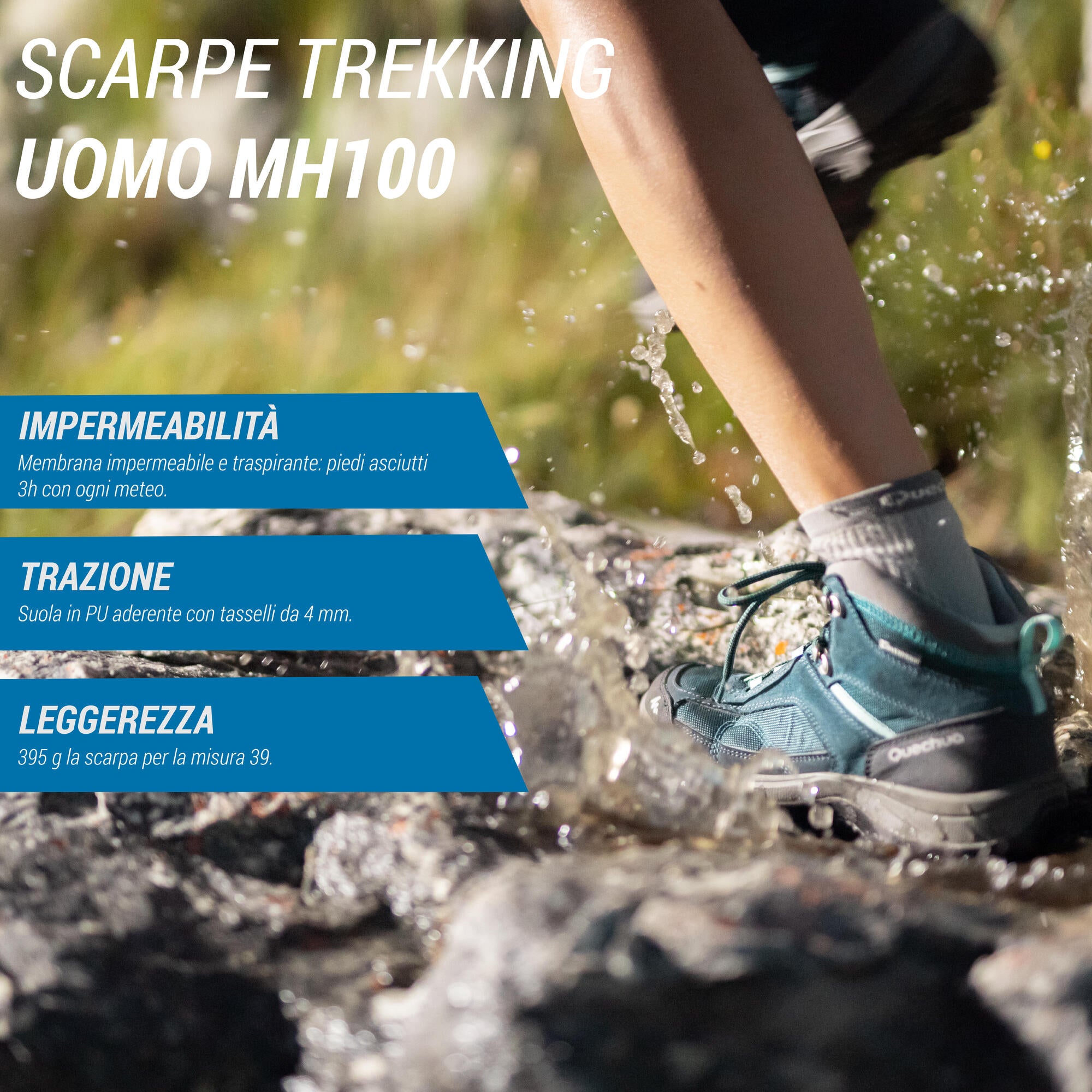 Quechua Women's MH100 Waterproof Mid Hiking Boots - Lightweight Trekking Shoes for Outdoor Adventures, Trail Walking & Camping