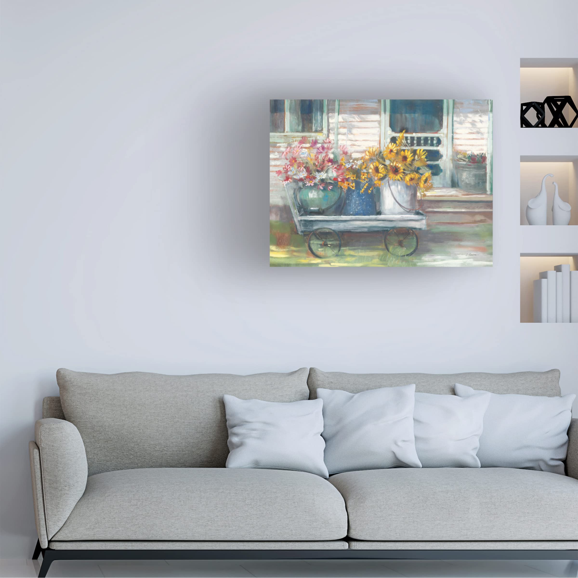 Trademark Fine Art 'Garden Wagon Bright' Canvas Wall Art by Carol Rowan - Vibrant Floral Painting for Living Room, Bedroom & Office Decor