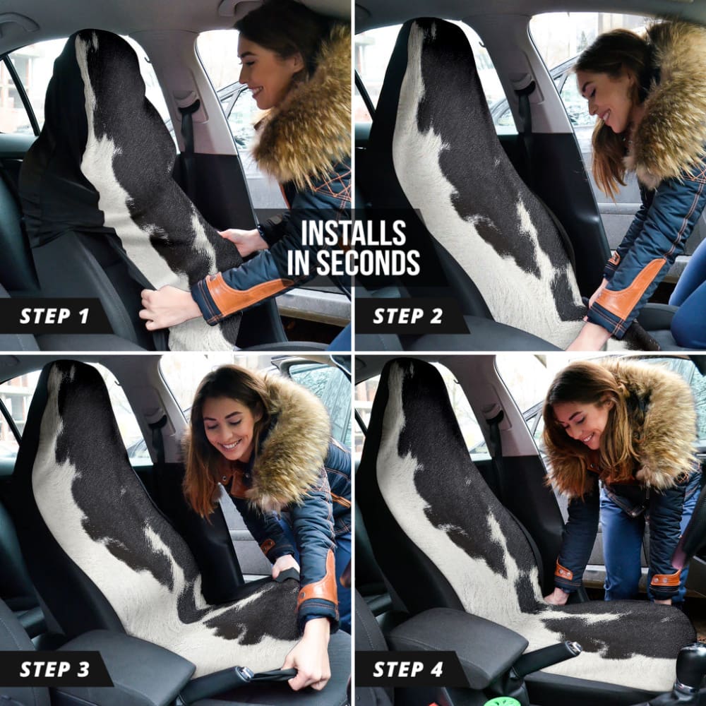Premium Black and White Cowhide Print Car Seat Covers - Custom Fit for All Vehicles - Perfect Gift for Car Lovers (Model 210601) | Ideal for Road Trips, Daily Commutes, and Protecting Your Car Seats