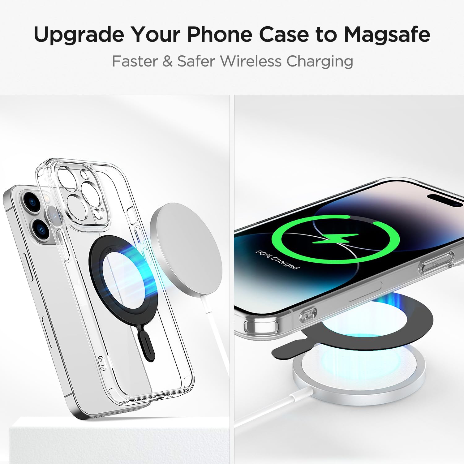 OUTXE Magnetic Ring Sticker 2-Pack - Universal Magsafe Adapter for iPhone 15/14/13/12 Mini/Pro/Max, Samsung Galaxy S24/S23/S22 Ultra, Google Pixel 7/6/5 - Strong Magnetic Phone Mount for Car, Home & Office Use