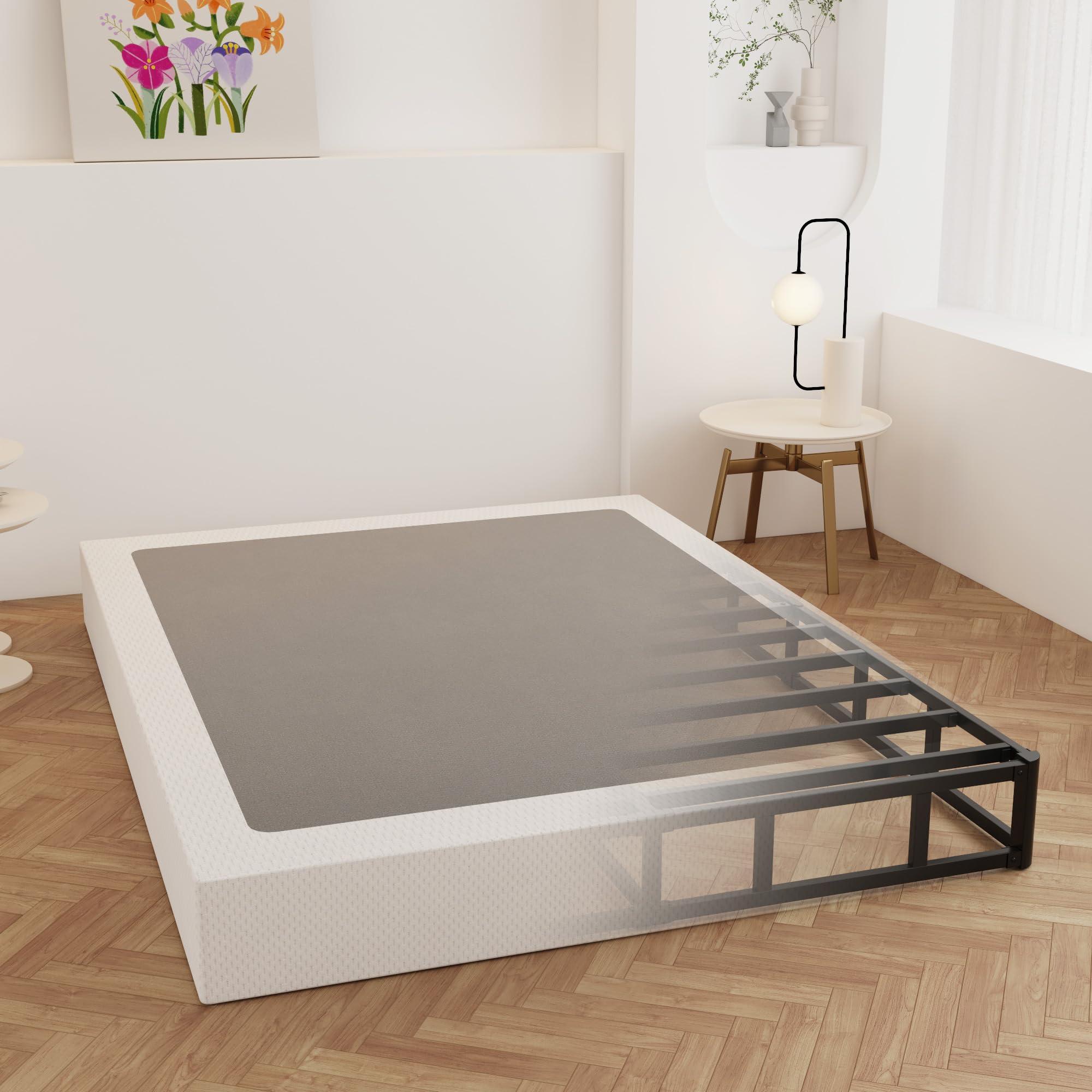 9 Inch Heavy Duty King Box Spring - Metal Bed Base with Fabric Cover, Noise Free Mattress Foundation for Easy Assembly | Perfect for Bedroom, Guest Room & Dorm Use