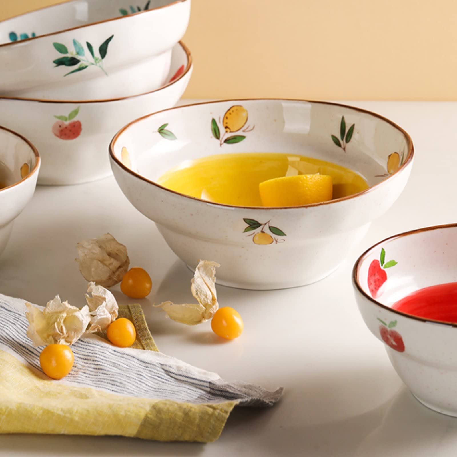 Stackable Round Fine Porcelain Salad Bowls Set - Microwave Safe Ceramic Soup, Ramen, Cereal & Pasta Serving Bowls for Kitchen, Dining & Meal Prep (Various Sizes) - Perfect for Family Dinners, Entertaining Guests & Healthy Meal Portioning