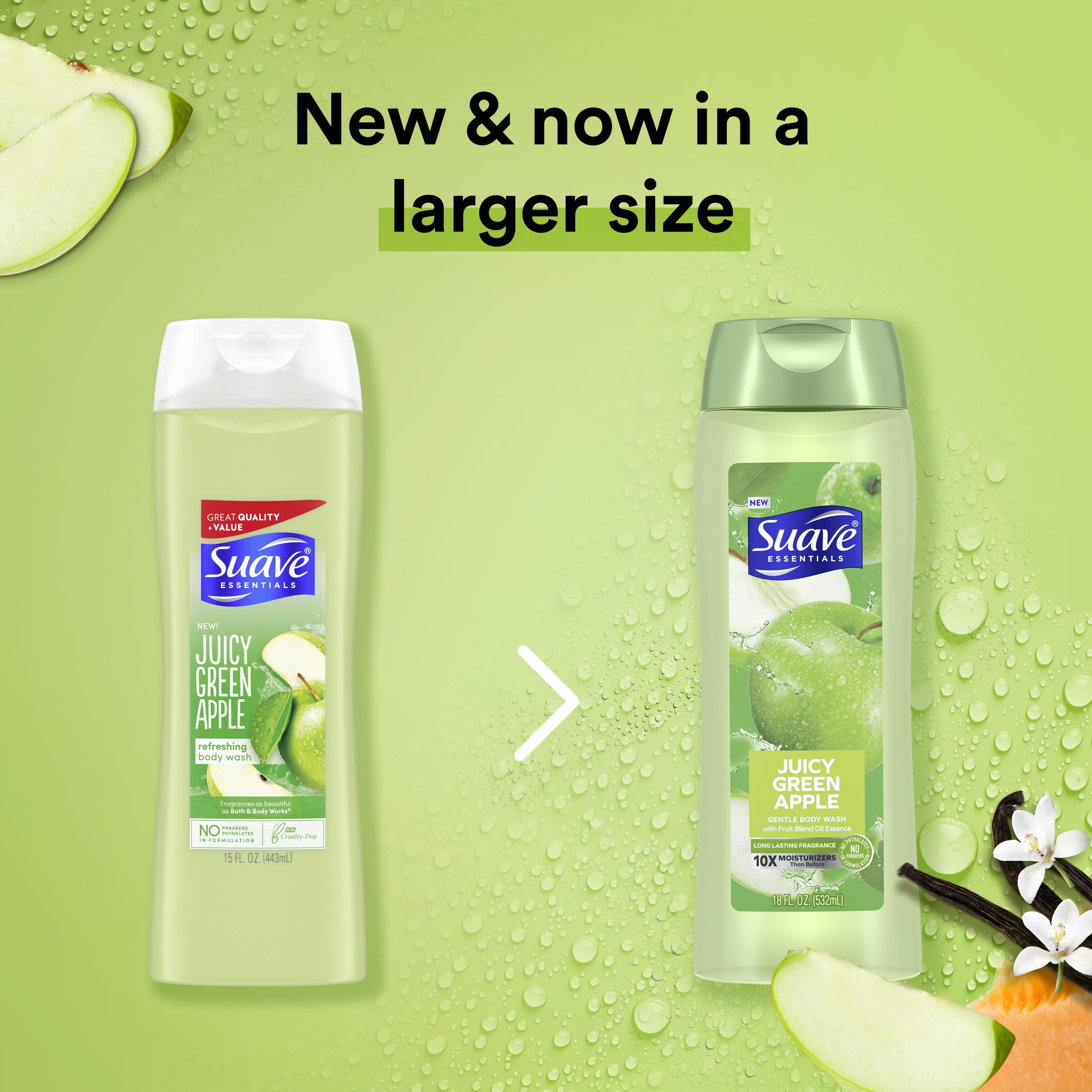 Suave Body Wash Variety 2-Pack, Juicy Green Apple & Mango Citrus - Moisturizing Gentle Body Wash with Natural Fruit Oil Essence, 18 Oz Each - Refreshing Shower Gel for Daily Hydration & Soft Skin