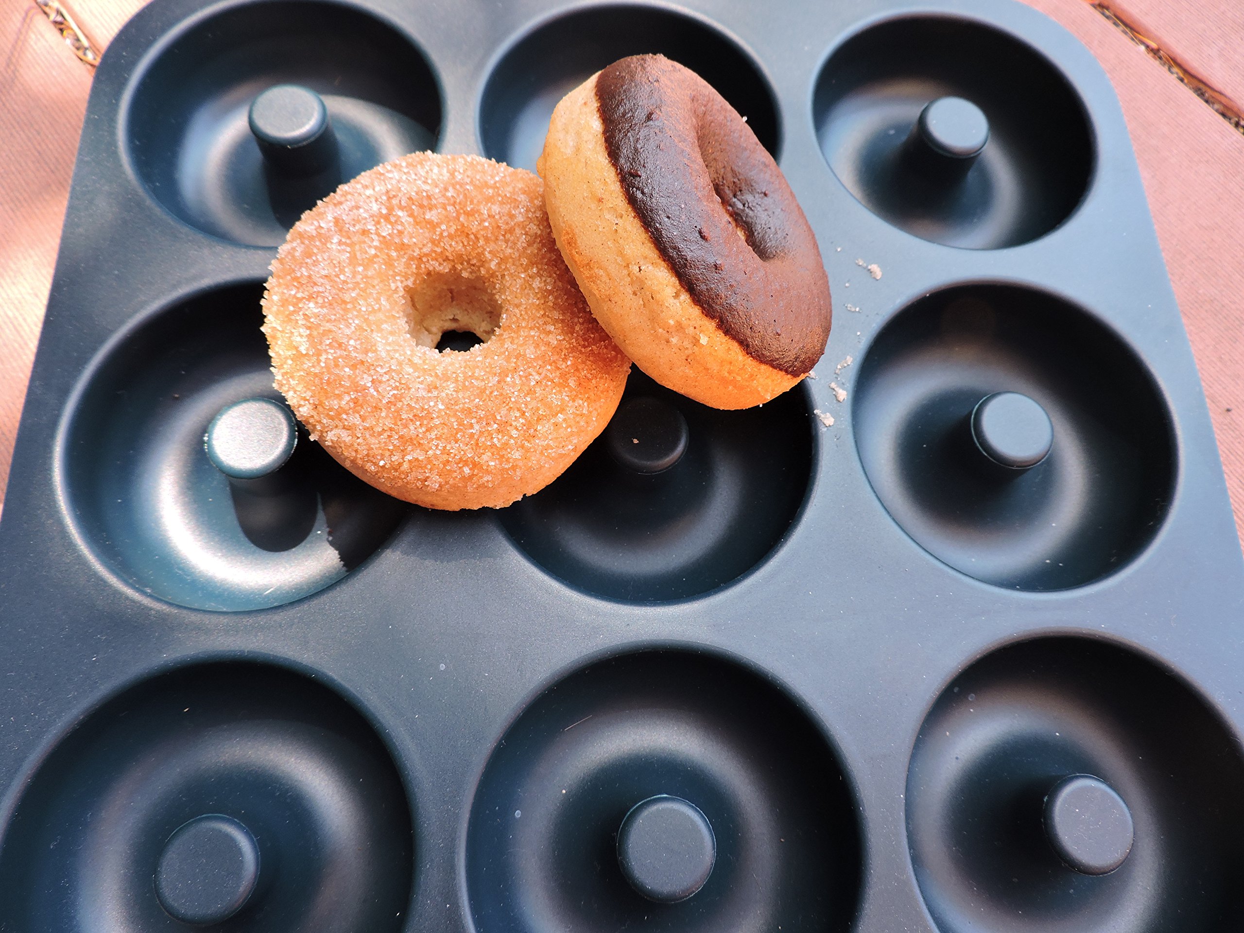 Non-Stick Silicone Donut Pan - 9-Cavity Large Donut Mold, LFGB Certified & Oven/Dishwasher/Freezer Safe - Perfect for Baking Homemade Donuts, Cupcakes & Muffins | Great for Parties, Breakfast & Desserts | by Unicorn Glitter LLC (Navy Blue)