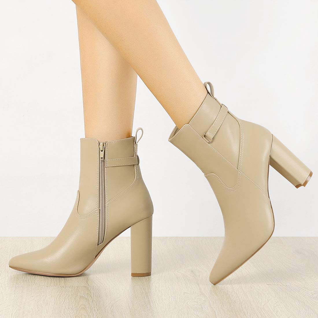 Allegra K Women's Pointed Toe Chunky High Heel Ankle Boots - Stylish Fall Winter Fashion Shoes for Office, Party & Night Out