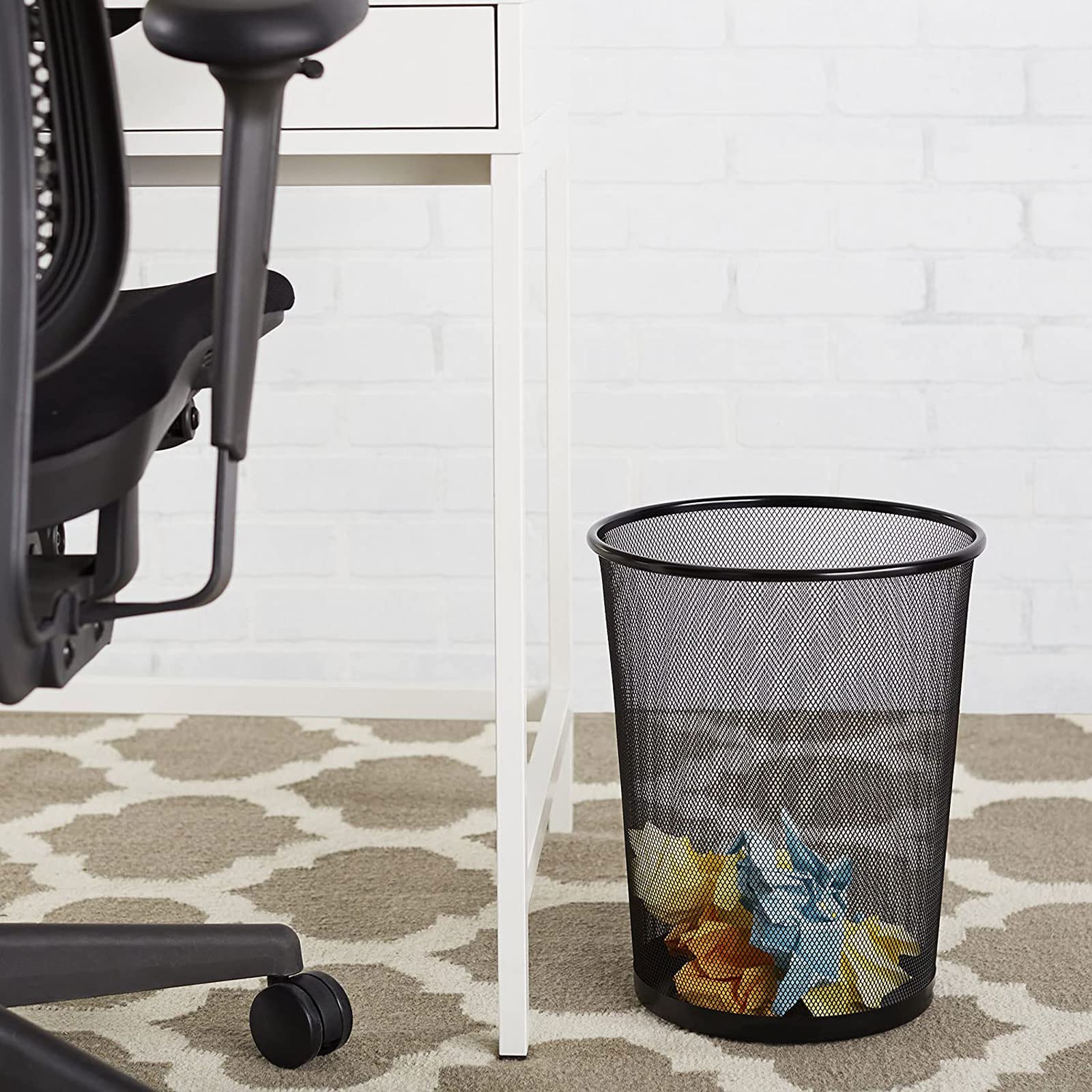 Evadow 3 Pack 12L Mesh Waste Paper Bin - Lightweight Metal Wire Trash Can for Home & Office, Circular Garbage Basket (260mm x 235mm x 190mm) - Perfect for Desks, Bathrooms, Bedrooms & Dorm Rooms