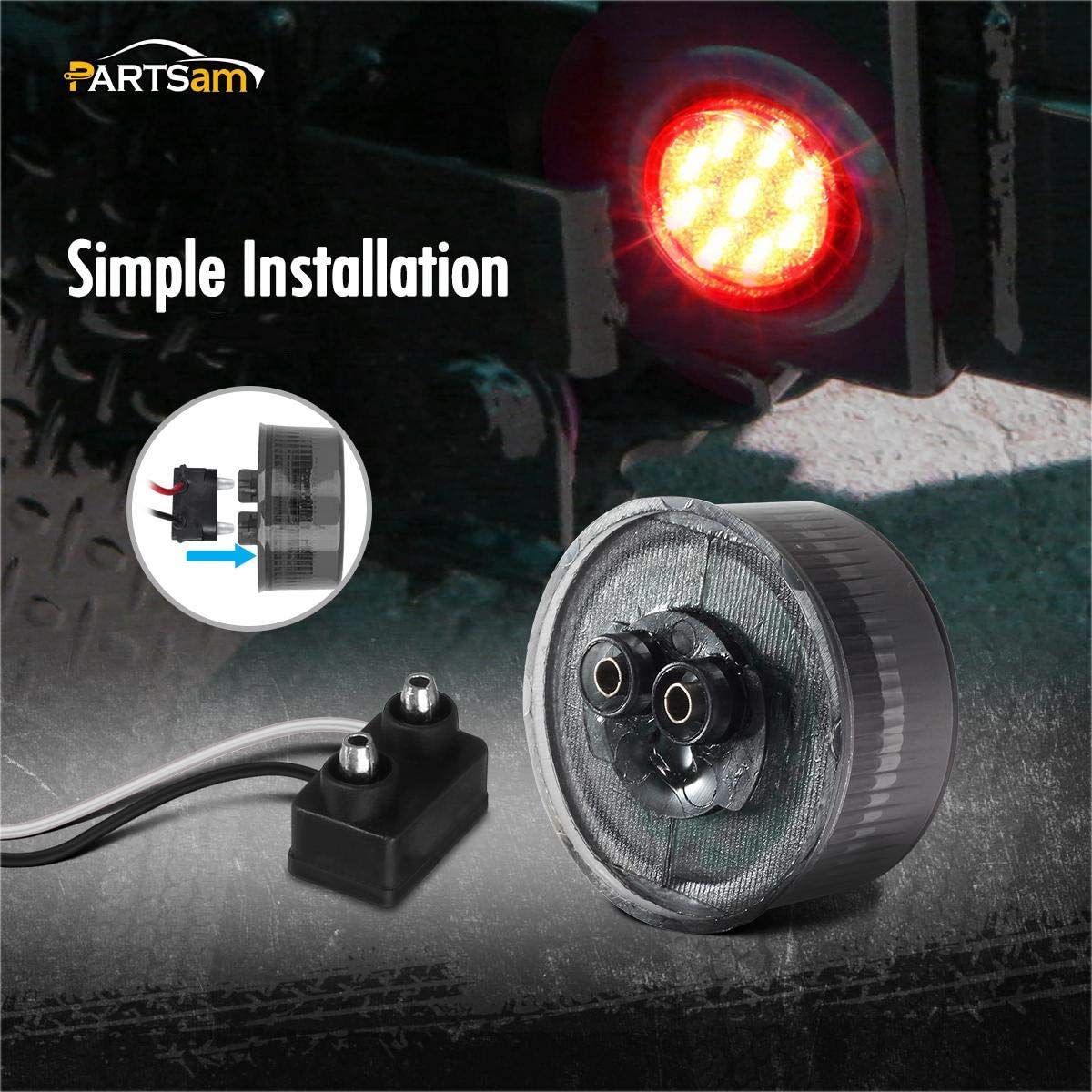 Partsam 5Pcs 2 Inch Round LED Marker Lights - 9 Red Diodes Smoked Lens with Reflectors, Waterproof 12V Flush Mount Lights for Truck, Trailer, RV - Perfect for Night Driving & Safety Visibility