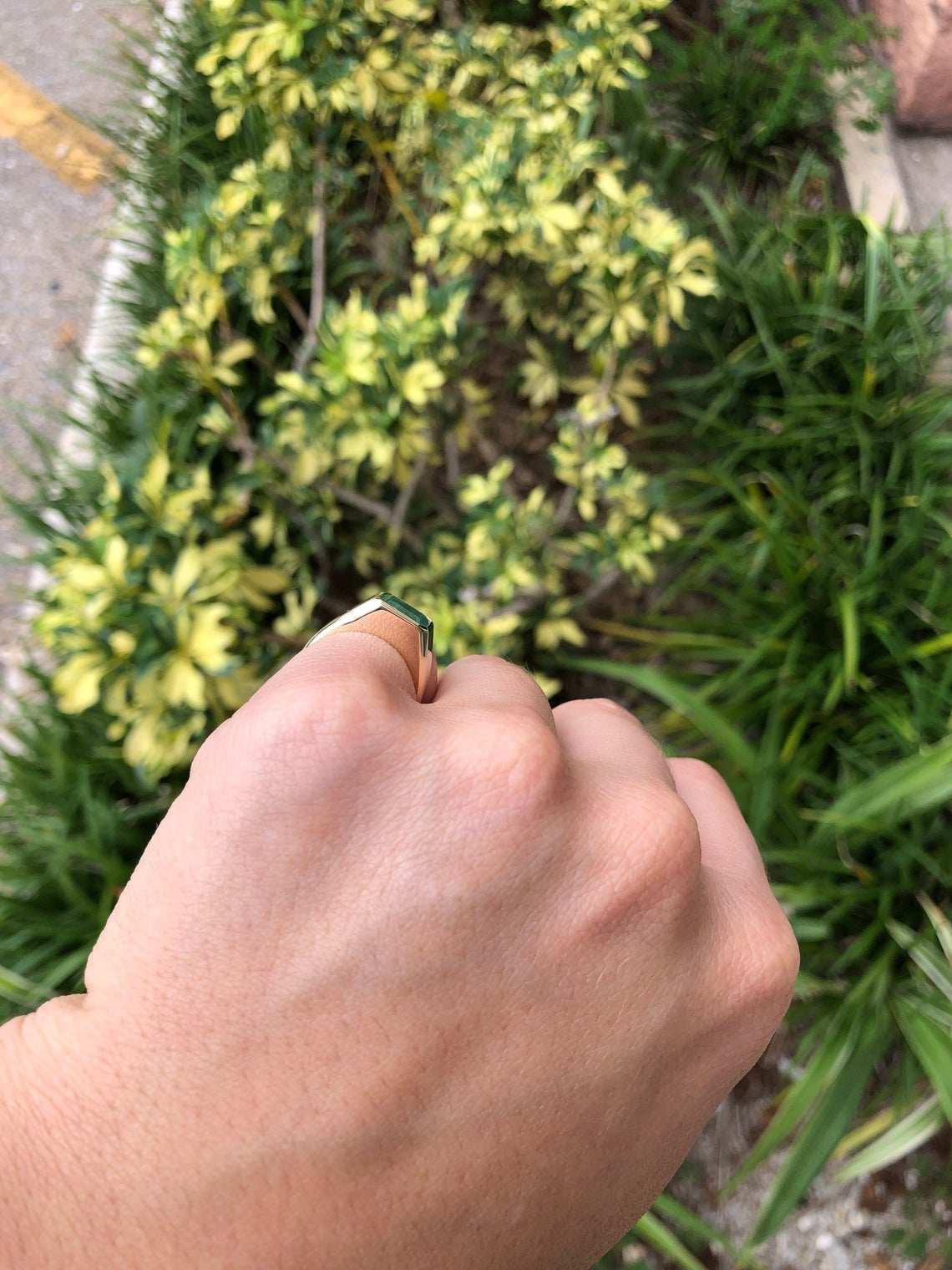 2.40ct Bold Emerald East-West Gypsy Signet Ring in 14K Gold - Elegant Bezel Setting for Women's Fashion Jewelry & Gift Giving